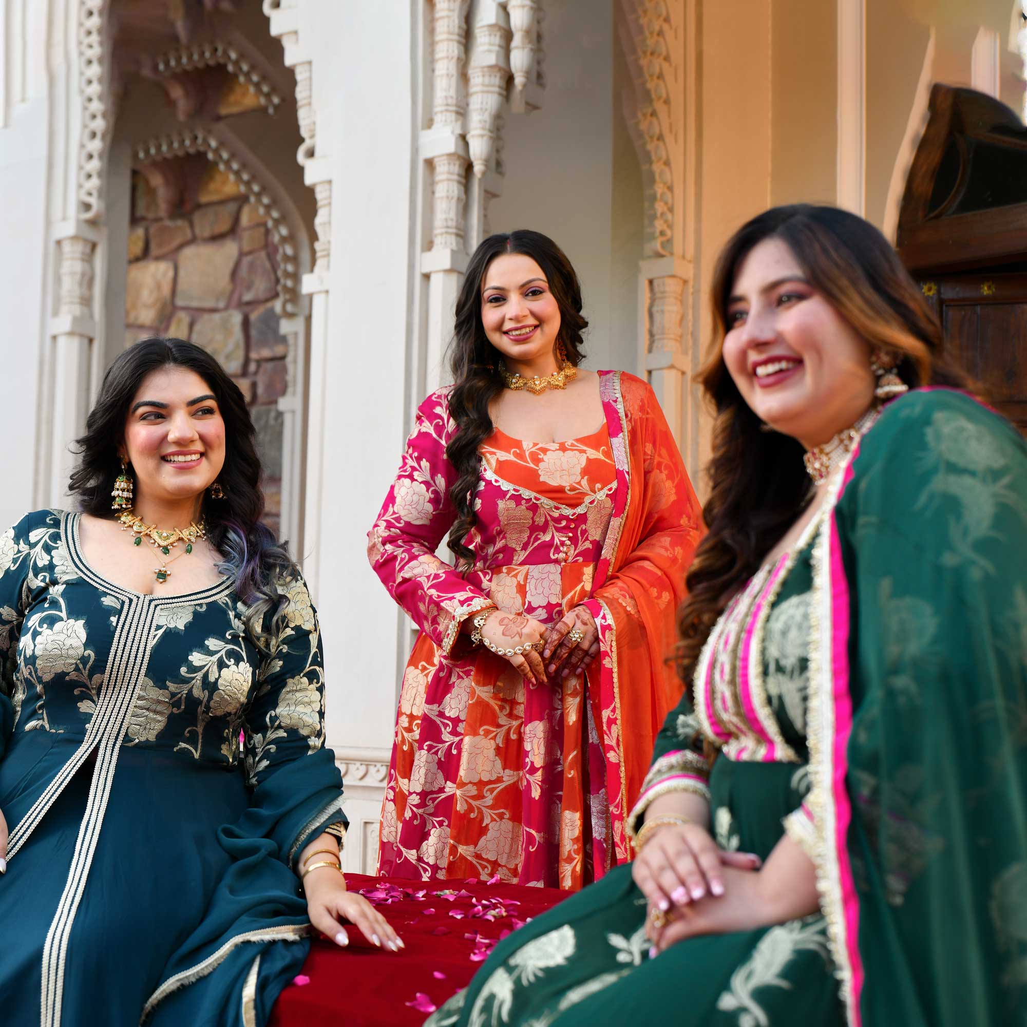 Ambrai- Teal Blue Banarasi Pure Georgette Anarkali Skirt Set - Image 11