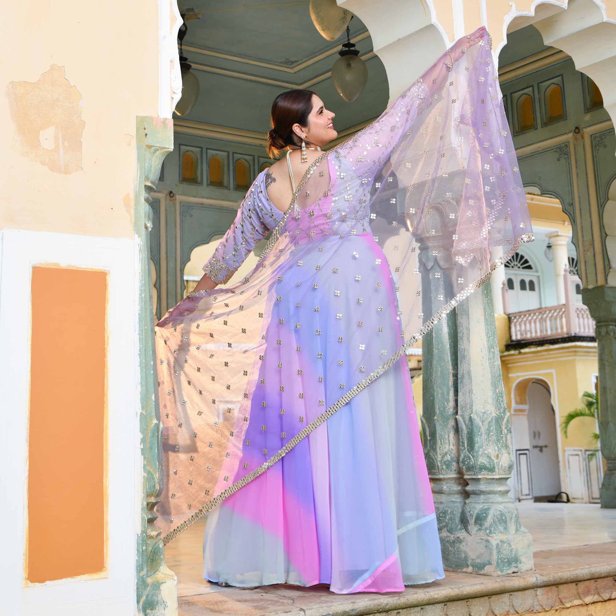 Aurora Beauty Sequin Embroidered Georgette Anarkali Dress - Image 3