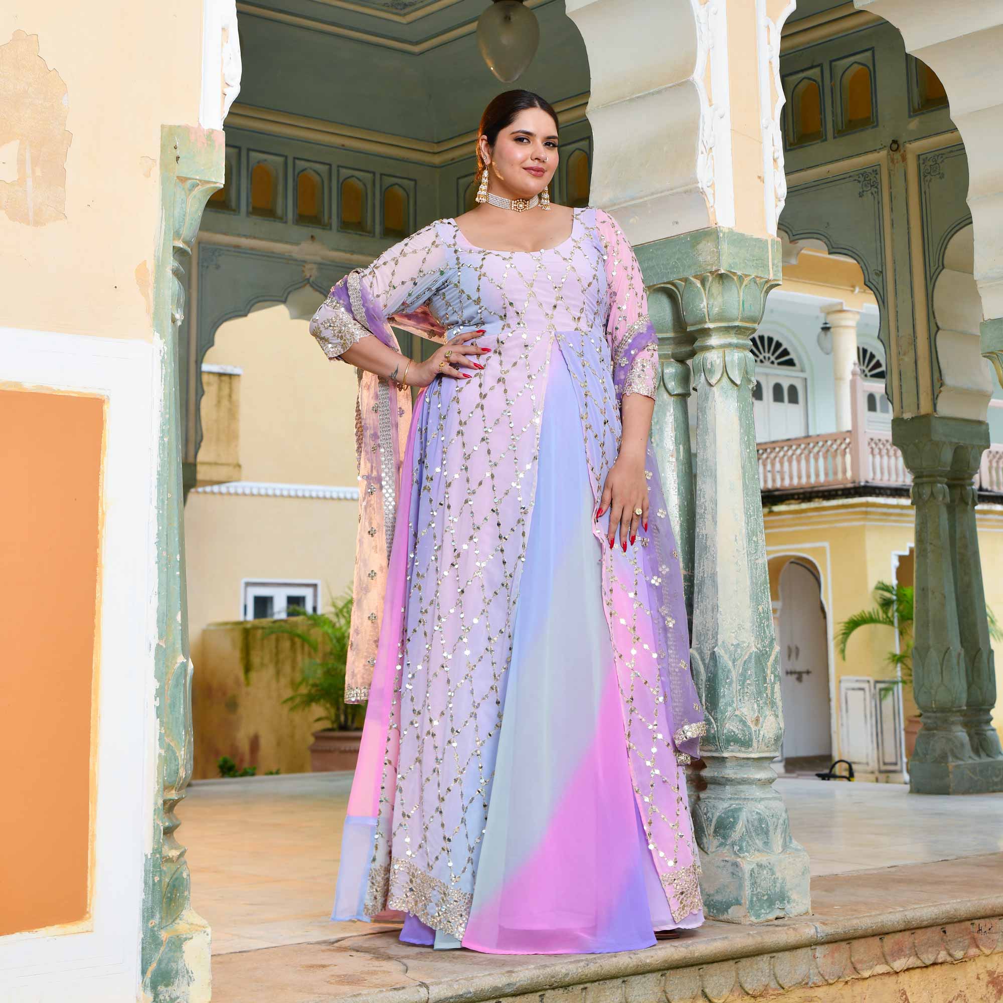 Aurora Beauty Sequin Embroidered Georgette Anarkali Dress - Image 9