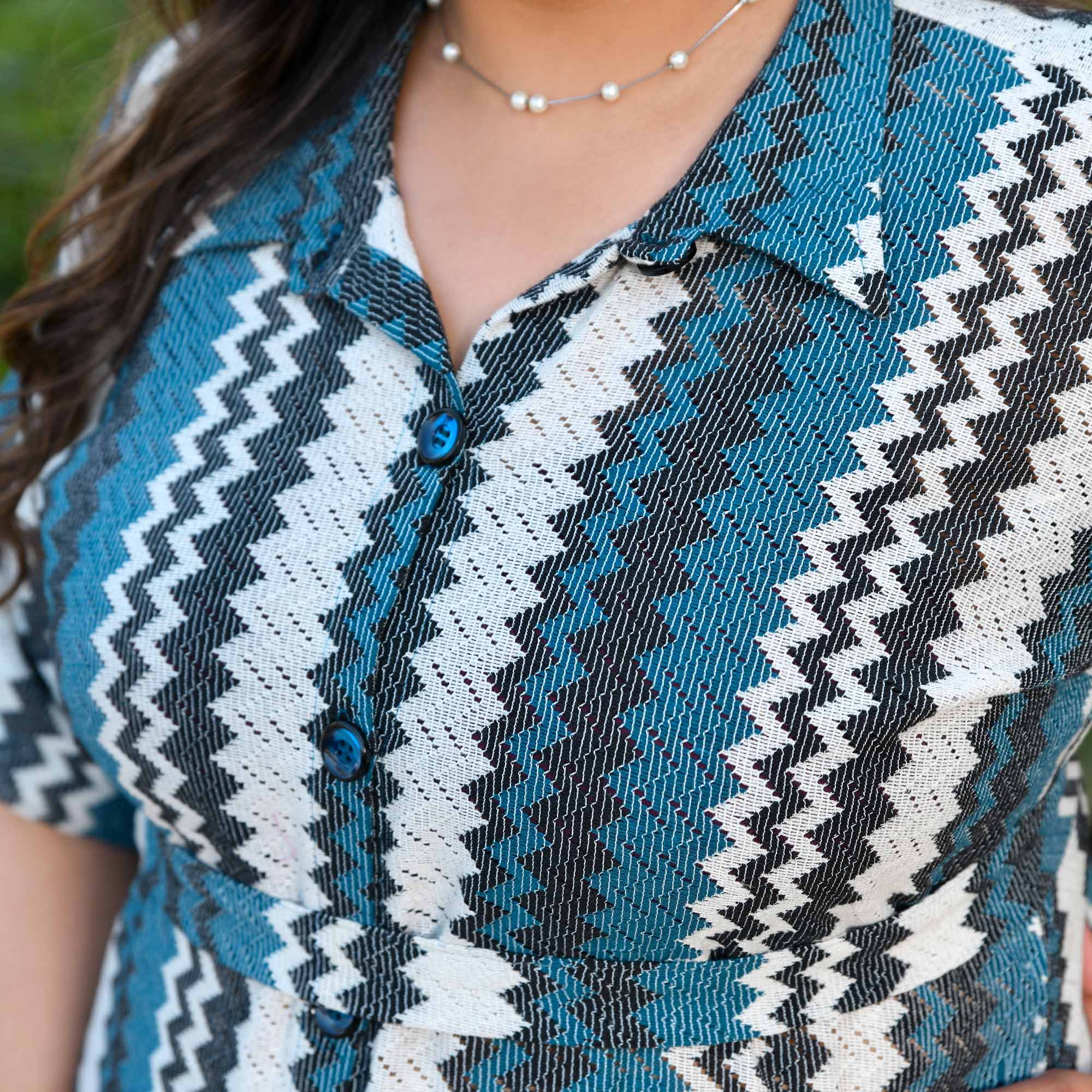 Barcelona- Waves in Blue Cotton Knitted Shirt Dress - Image 10
