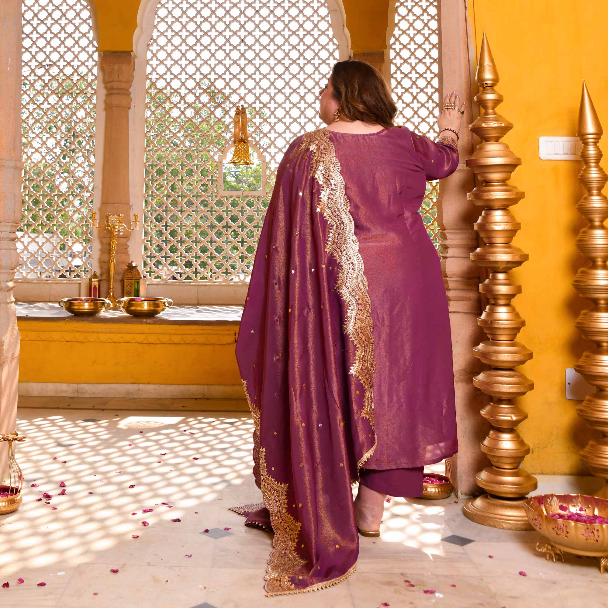 Berry Divine-Purple Pure Tissue Silk Embroidered Suit Set - Image 8