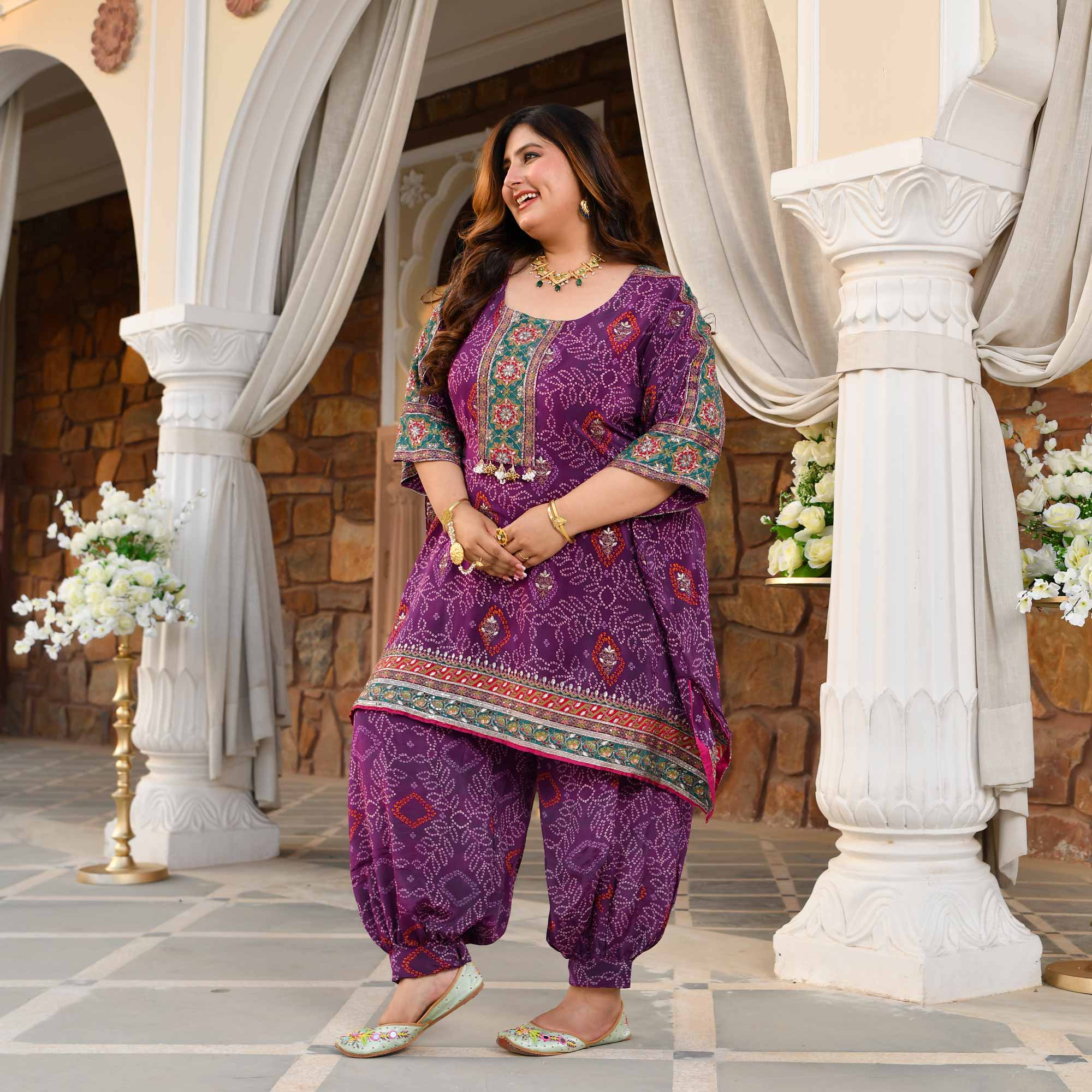 Bikaner- Deep Purple Fusion Bandhani Pure Crepe Co-Ord Set - Image 6