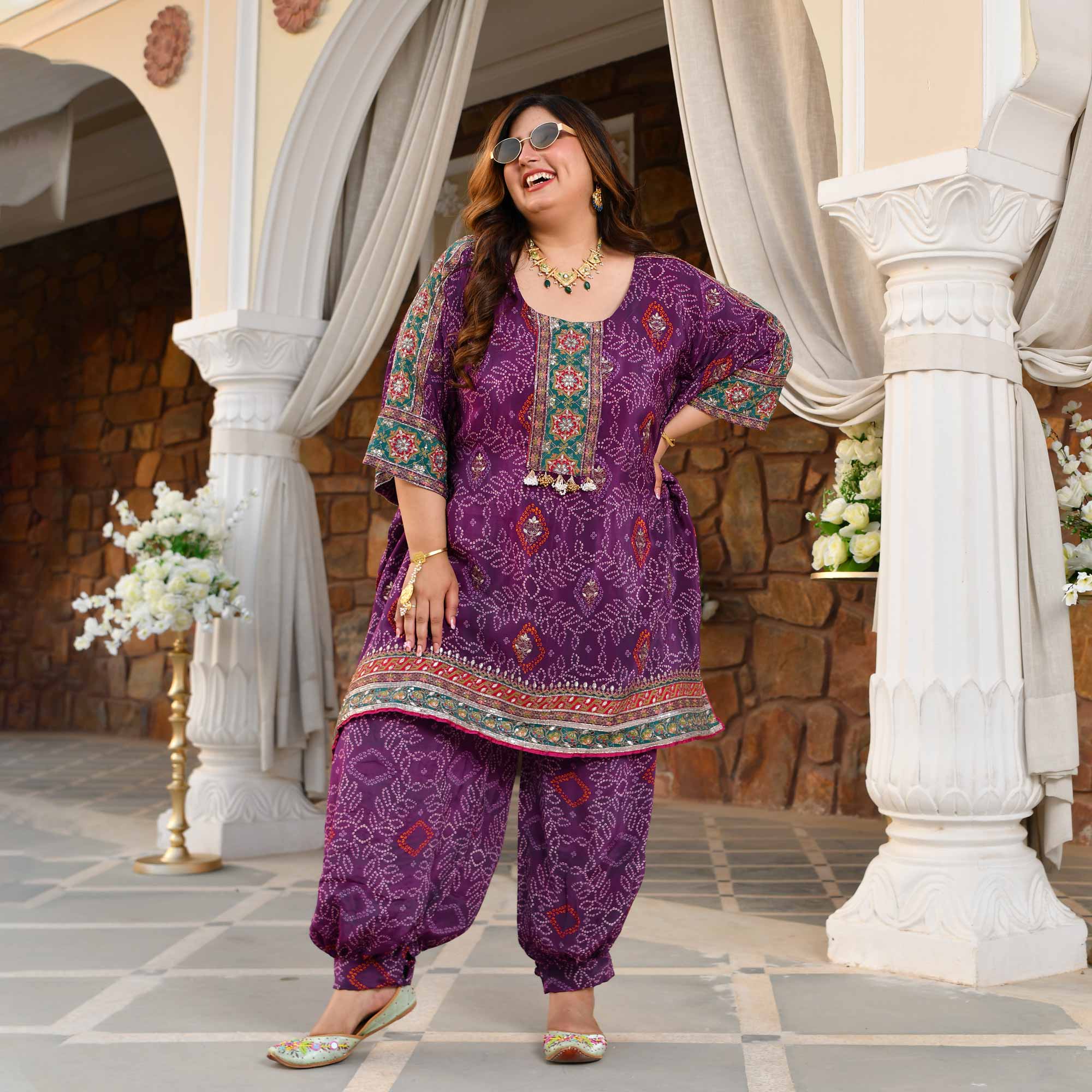 Bikaner- Deep Purple Fusion Bandhani Pure Crepe Co-Ord Set - Image 9