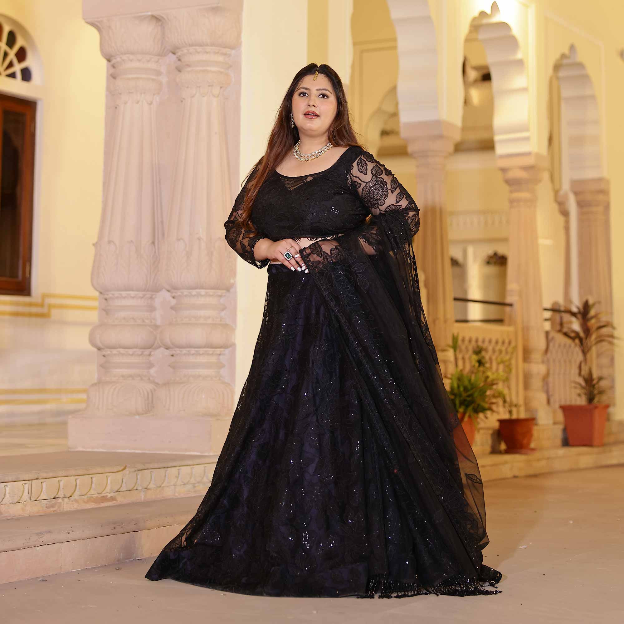 Black Divine Floral Net Lehenga Set - Image 10