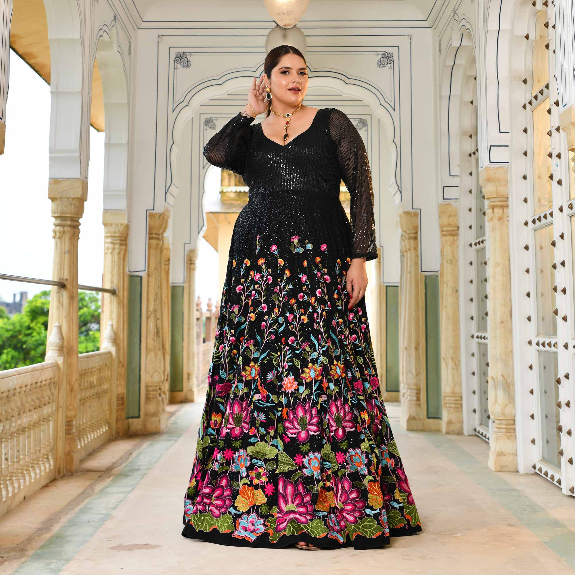 Black Floral Noir Sequin Embroidered Dress - Image 11