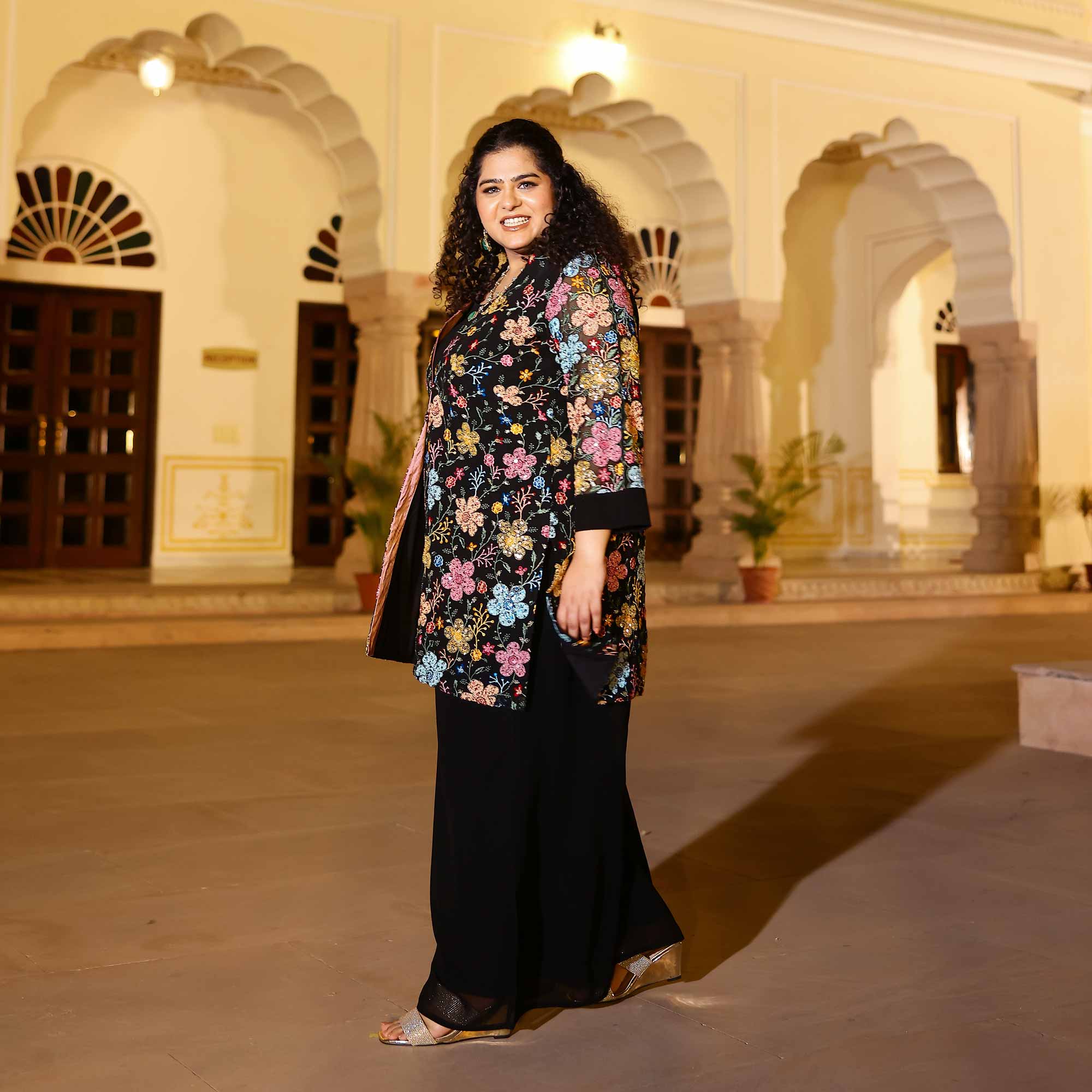 Black Stardust Georgette Sequin Embroidered Blazer Co-Ord Set - Image 12