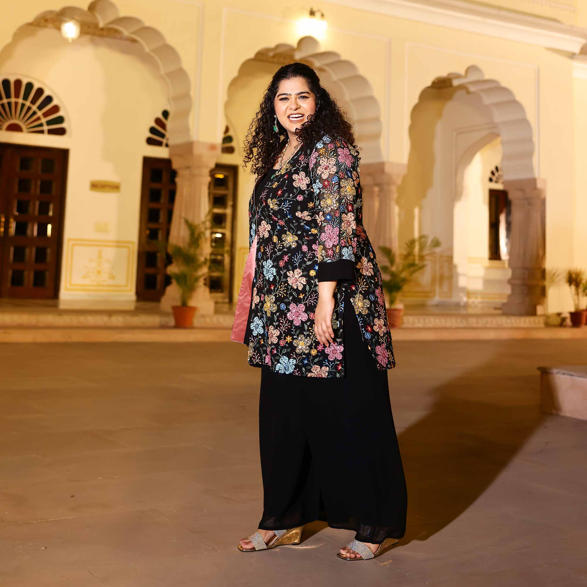 Black Stardust Georgette Sequin Embroidered Blazer Co-Ord Set - Image 5