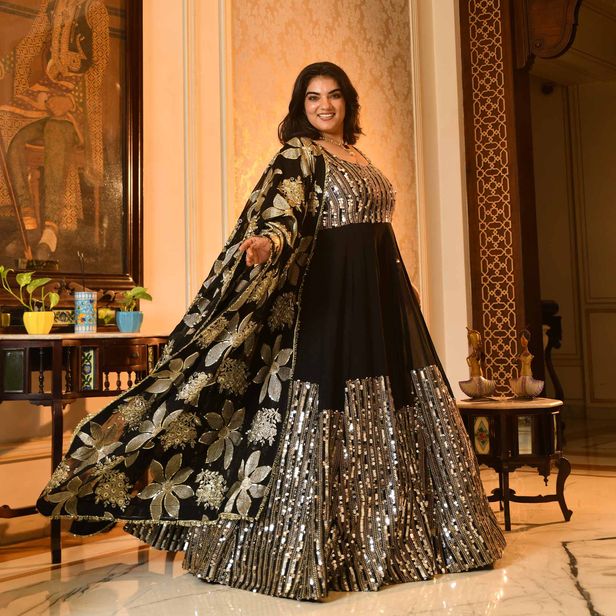 Bournville- Black Georgette Paisley & Sequin Embroidered Anarkali Set - Image 6