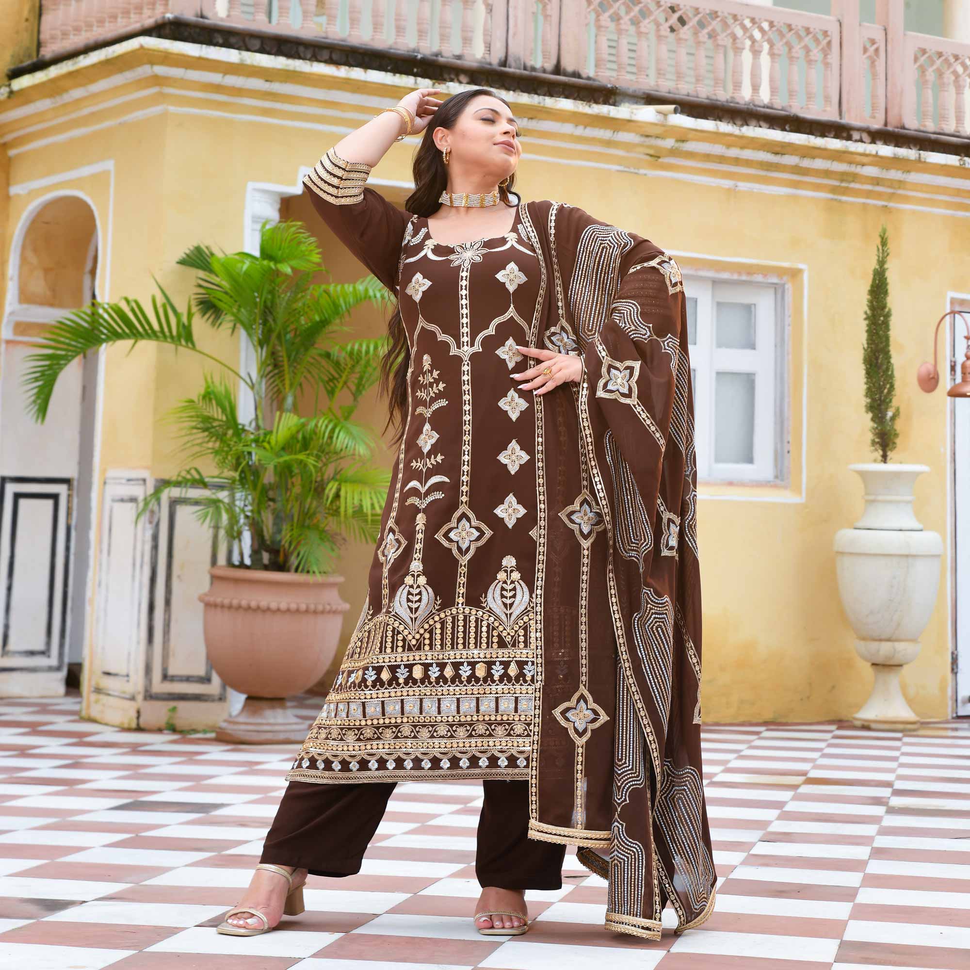 Bronze & Gold Embroidered Kurta - Image 3