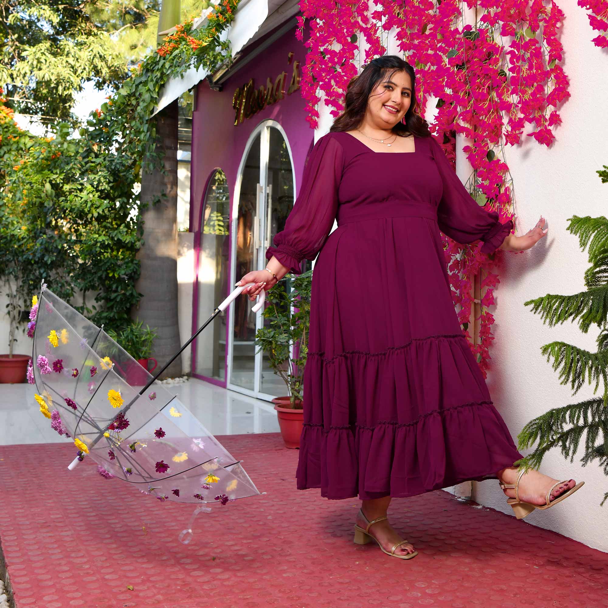 Bulgarian Rose- Deep Wine Flowy Georgette Dress - Image 8
