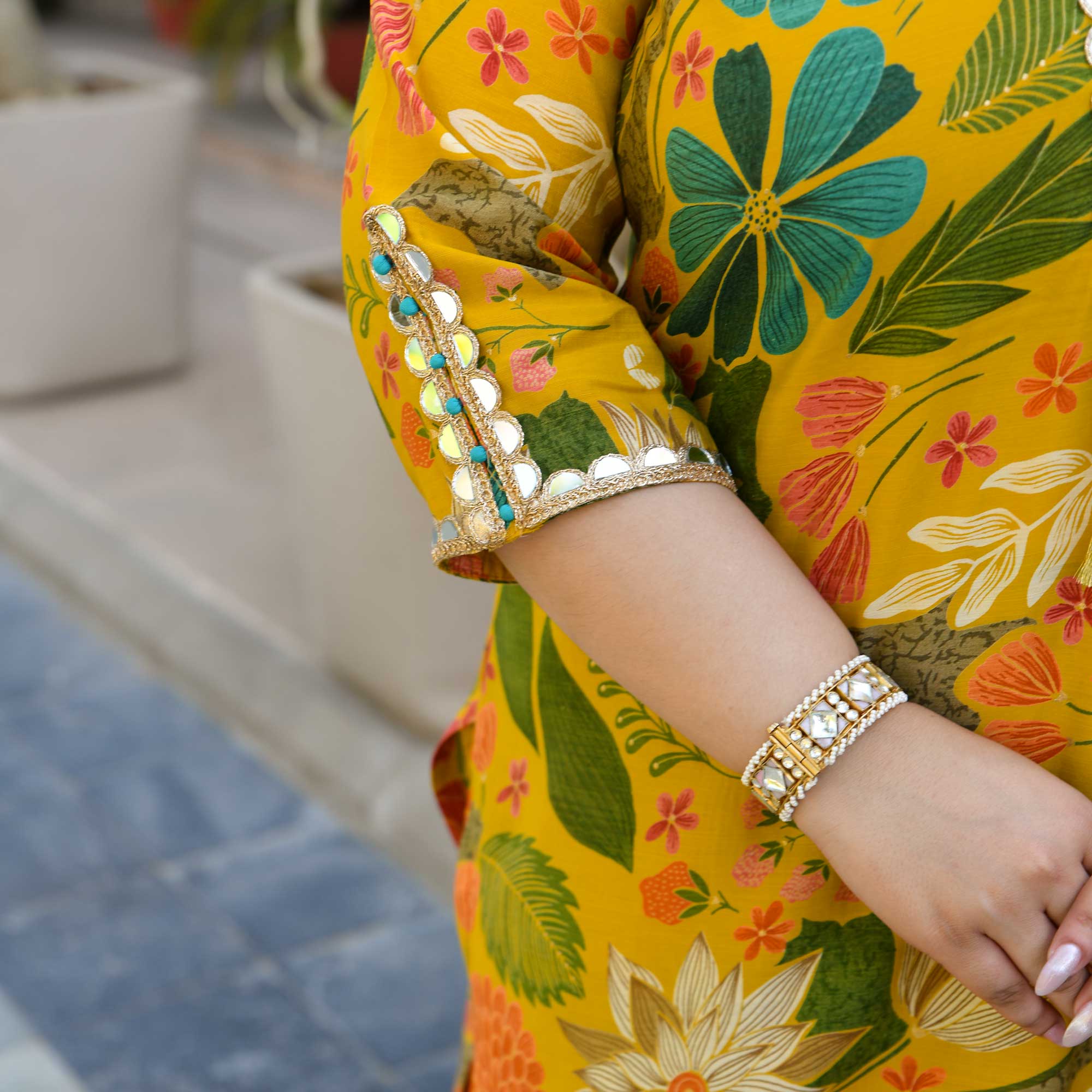 California Poppy- Yellow Floral Print Modal Viscose Blend Kurta Pants Set - Image 4