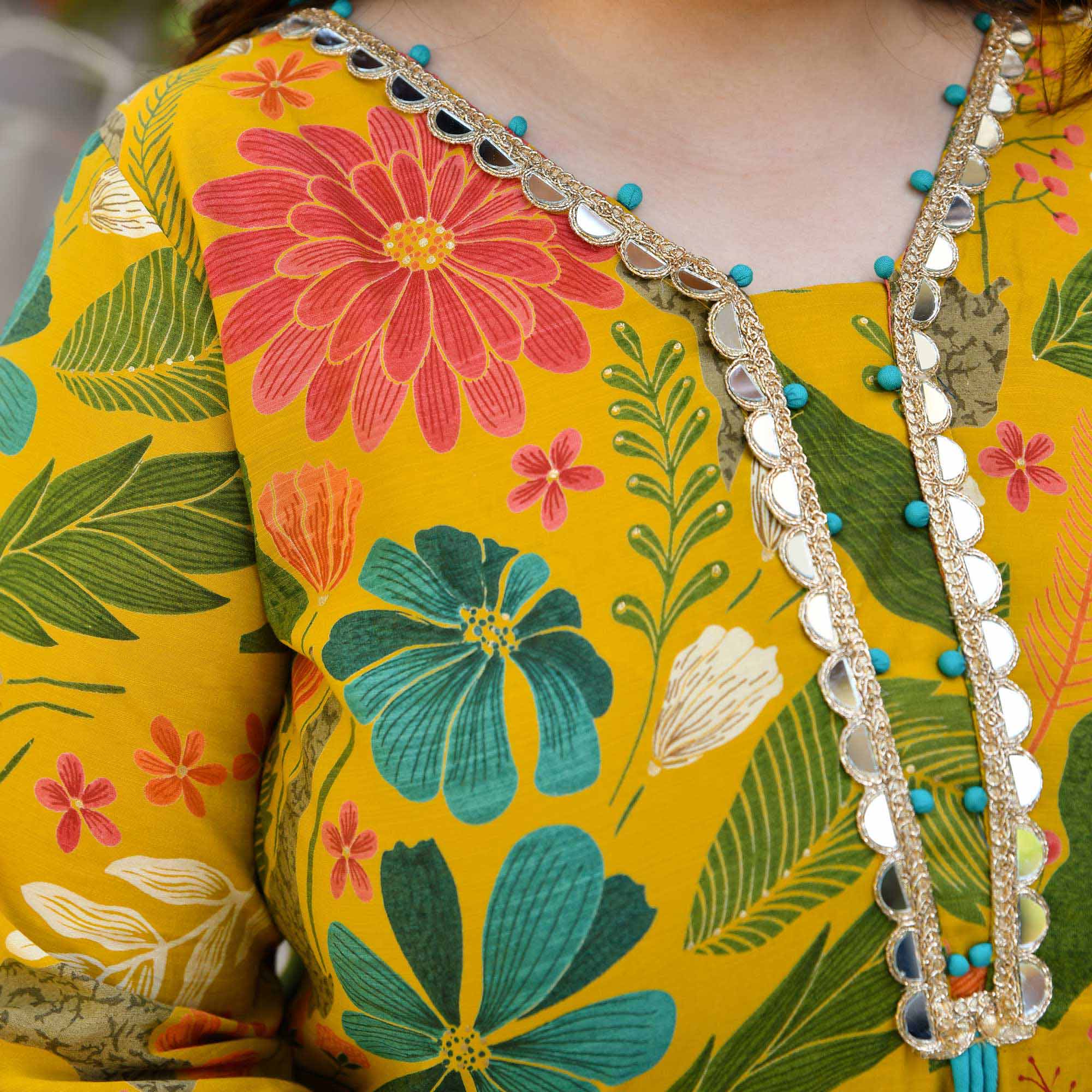 California Poppy- Yellow Floral Print Modal Viscose Blend Kurta Pants Set - Image 6