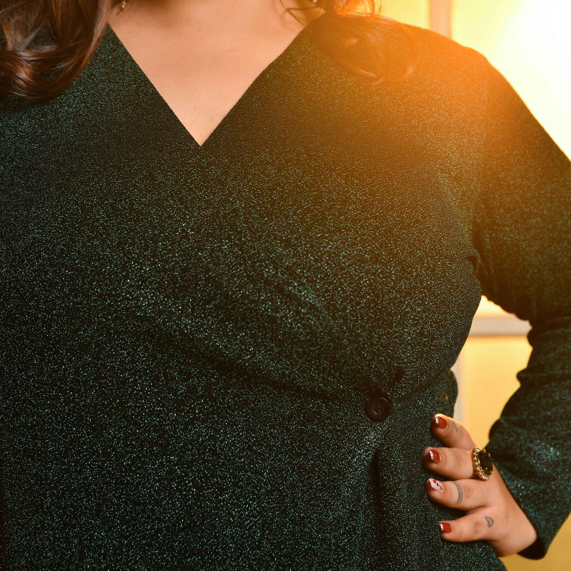 Canopy spark - Dark Green Shimmer Stretchable Aline Co-ord Set - Image 5