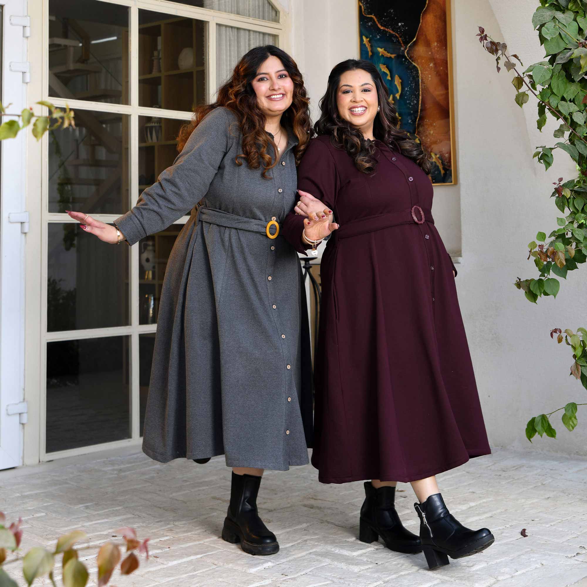 Carbon Grey Woollen Fleece Aline Dress - Image 7