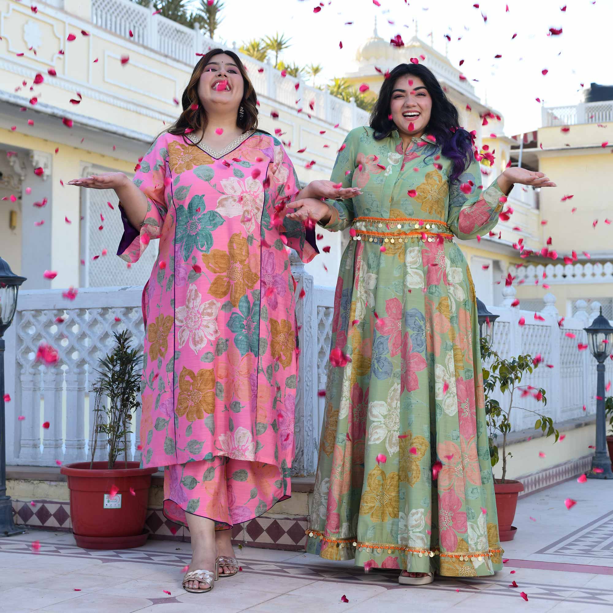 Carnation- Blush Pink Floral Modal Viscose Blend Kurta with Asymmetrical Pants - Image 8