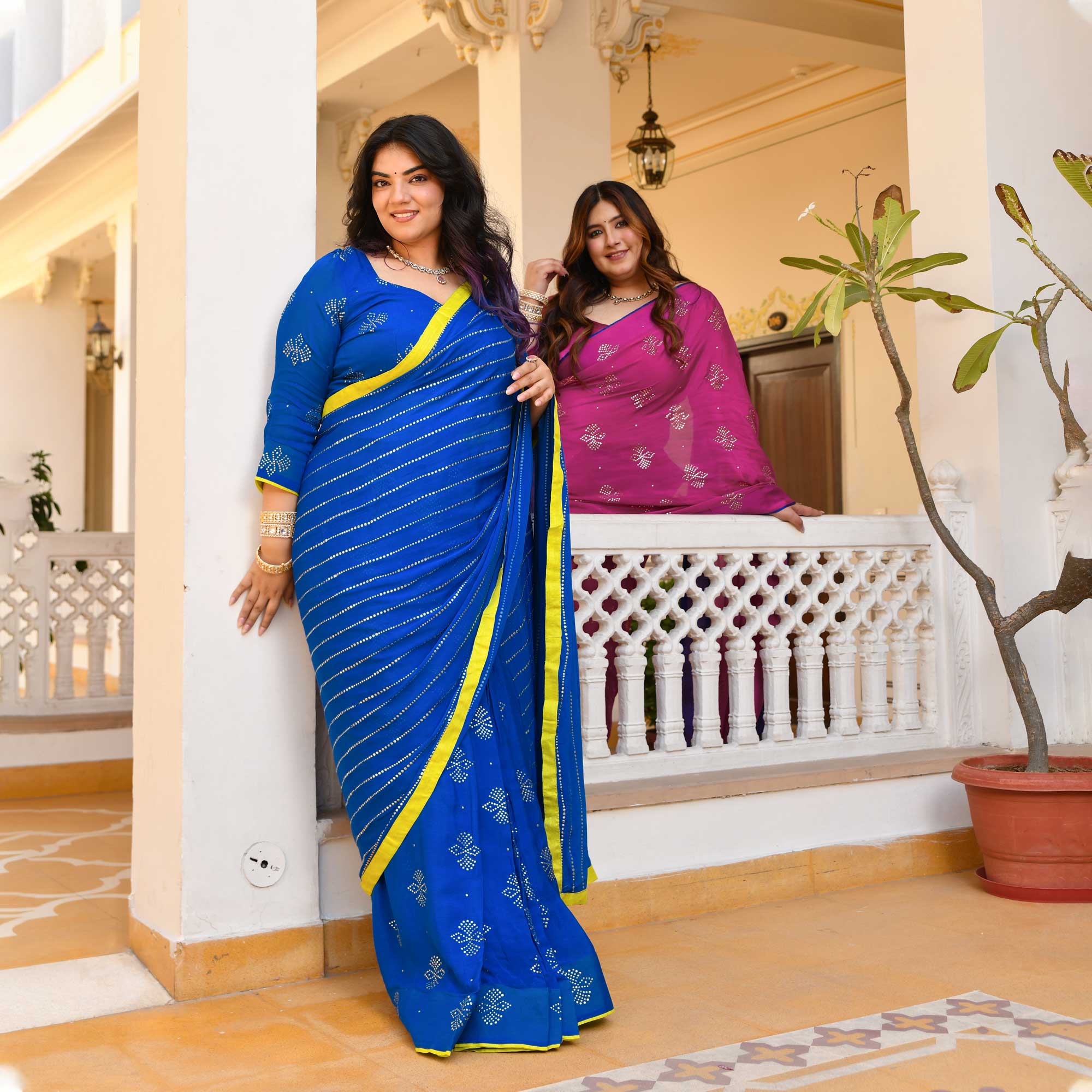 Chandani Leher- Electric Blue & Gold Embroidered Pre-drape Saree Set - Image 11