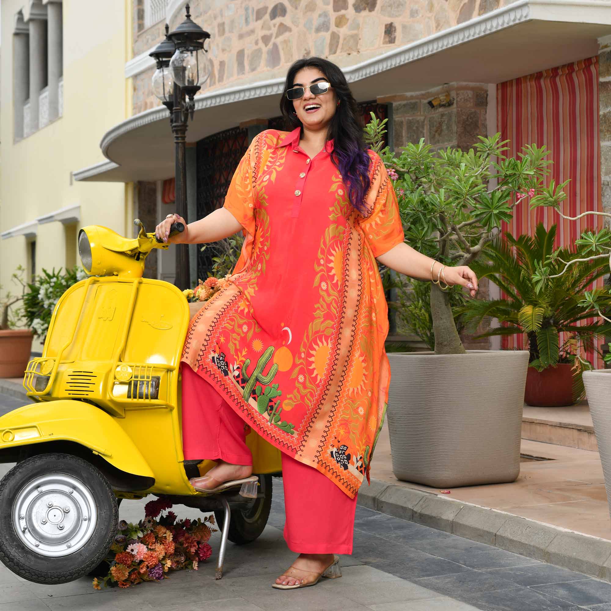 Charmie- Tangerine & Carrot Pure Muslin Kaftan Co-ord Set - Image 6
