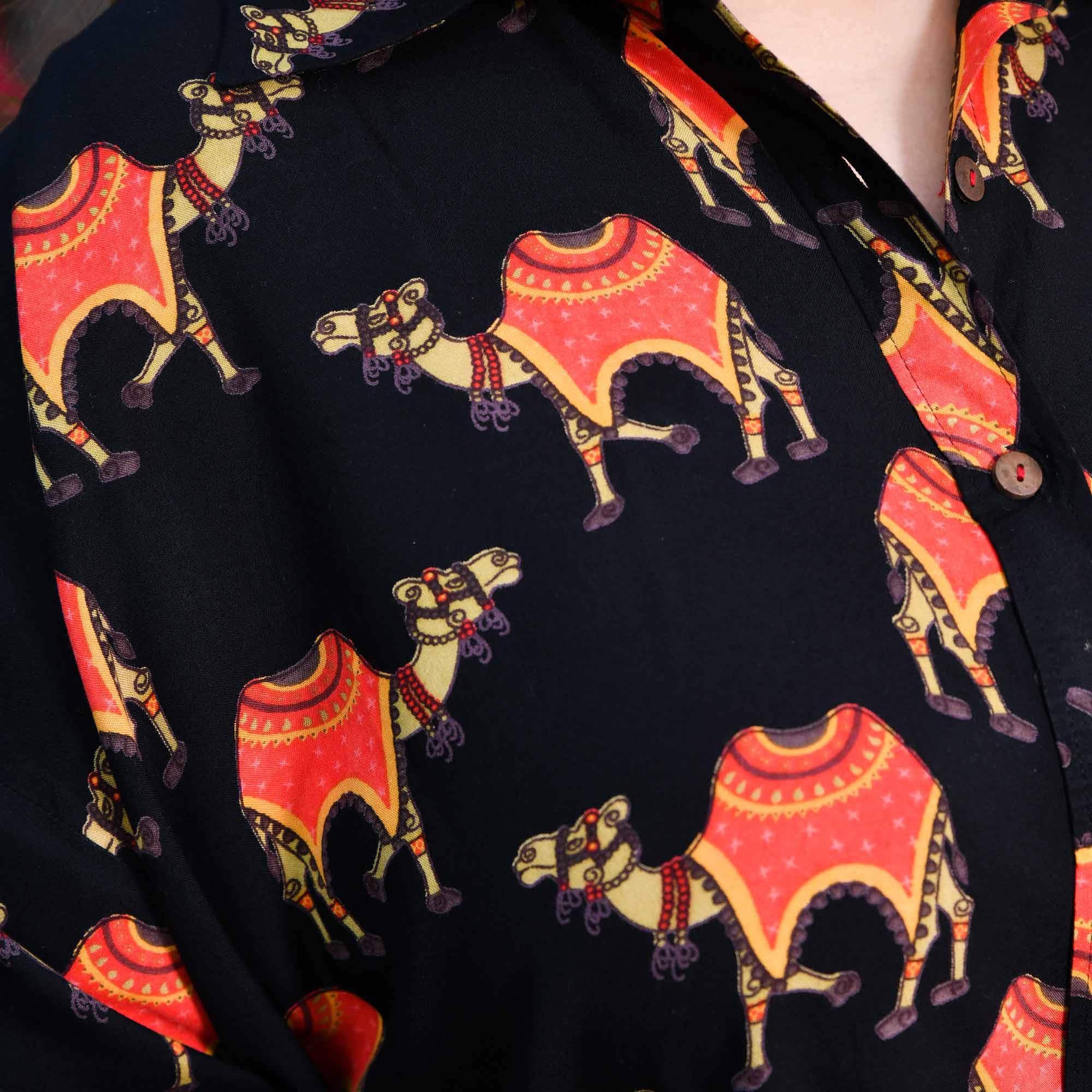 Cinder- Black & Orange Rayon Printed Co-ord Set - Image 3
