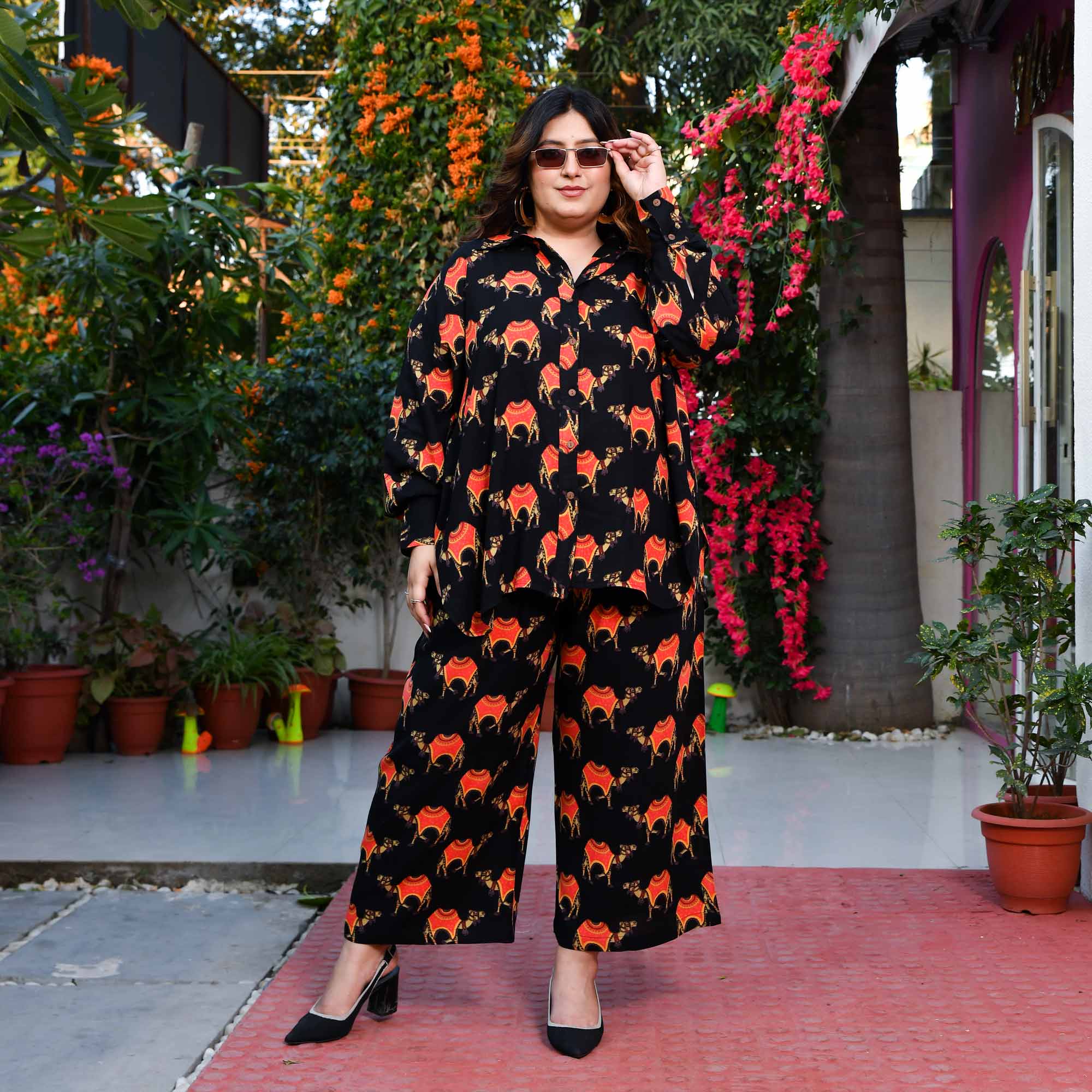 Cinder- Black & Orange Rayon Printed Co-ord Set - Image 9