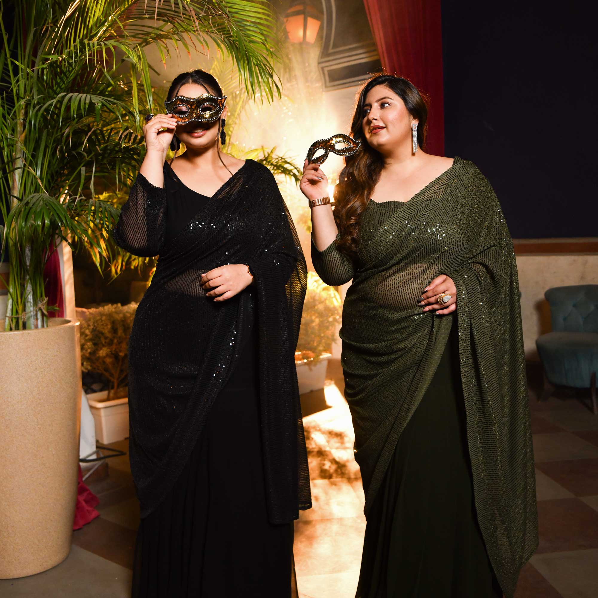 Cosmic Black Sequin Drape Saree Set - Image 10