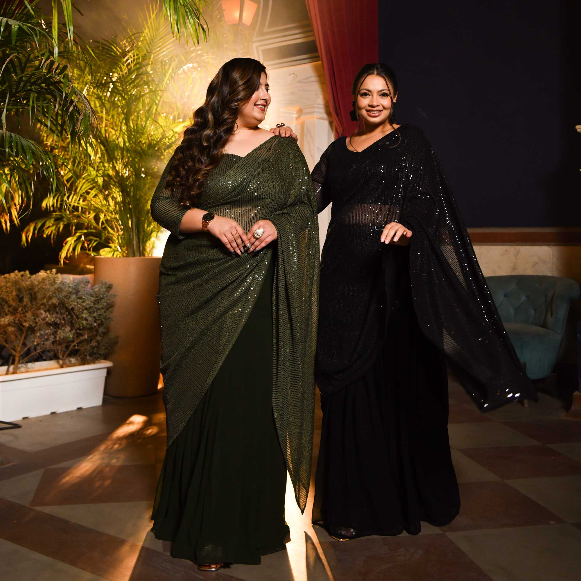 Cosmic Black Sequin Drape Saree Set - Image 11