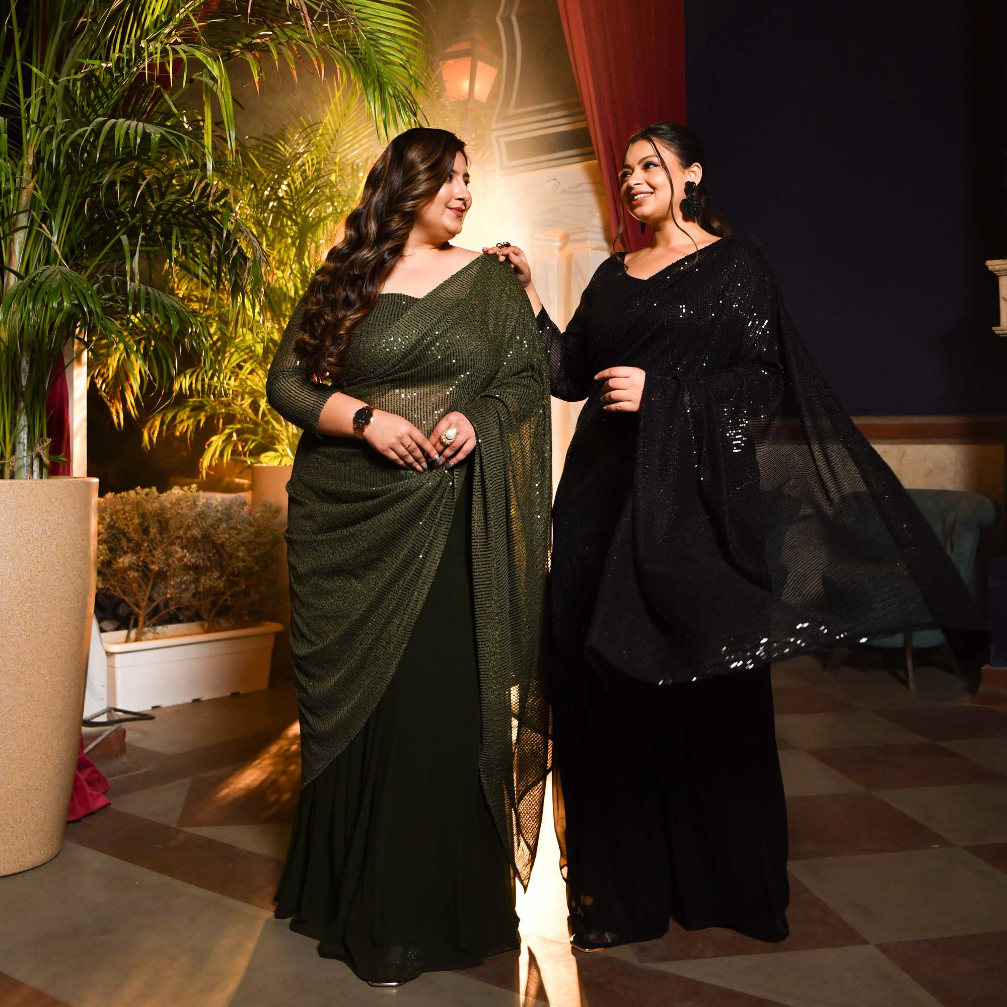 Cosmic Black Sequin Drape Saree Set - Image 6