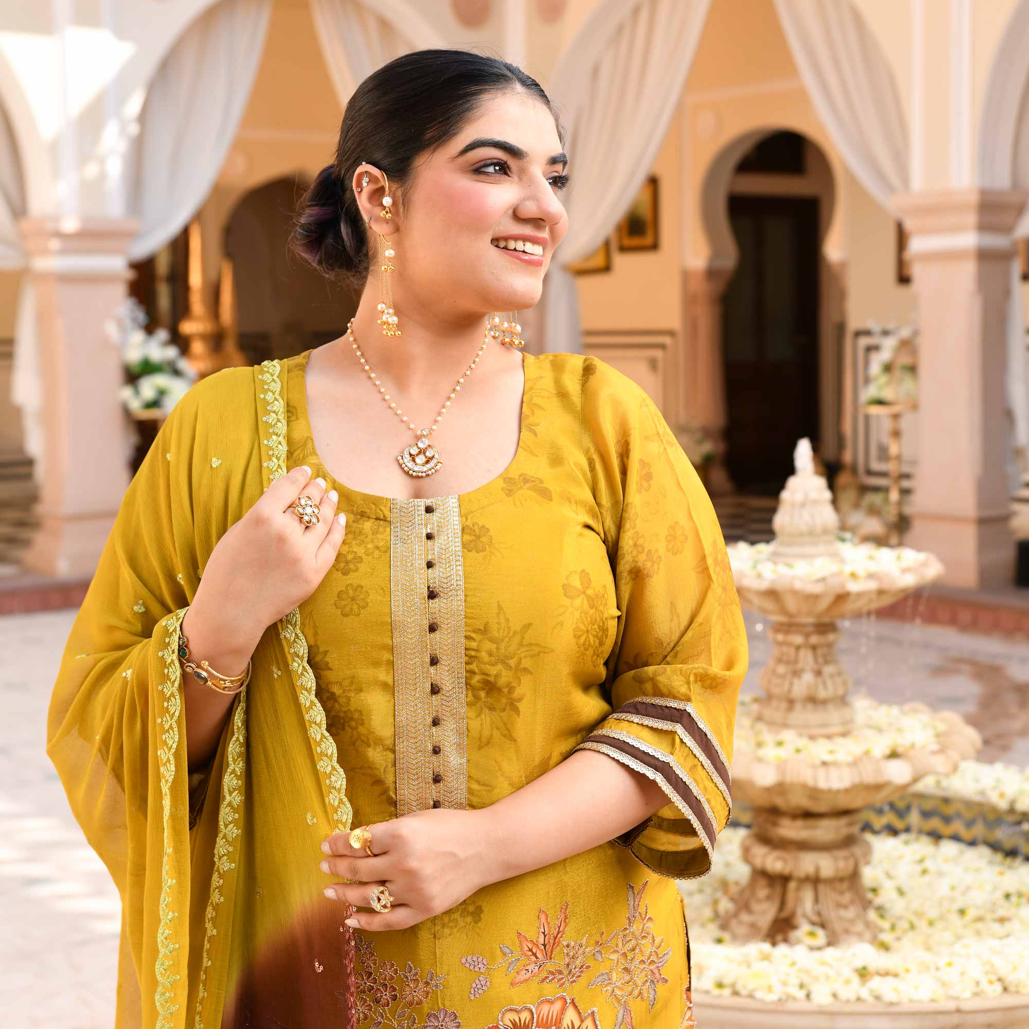 Daffodil- Lime Yellow Tissue Silk Banarasi Suit Set - Image 9