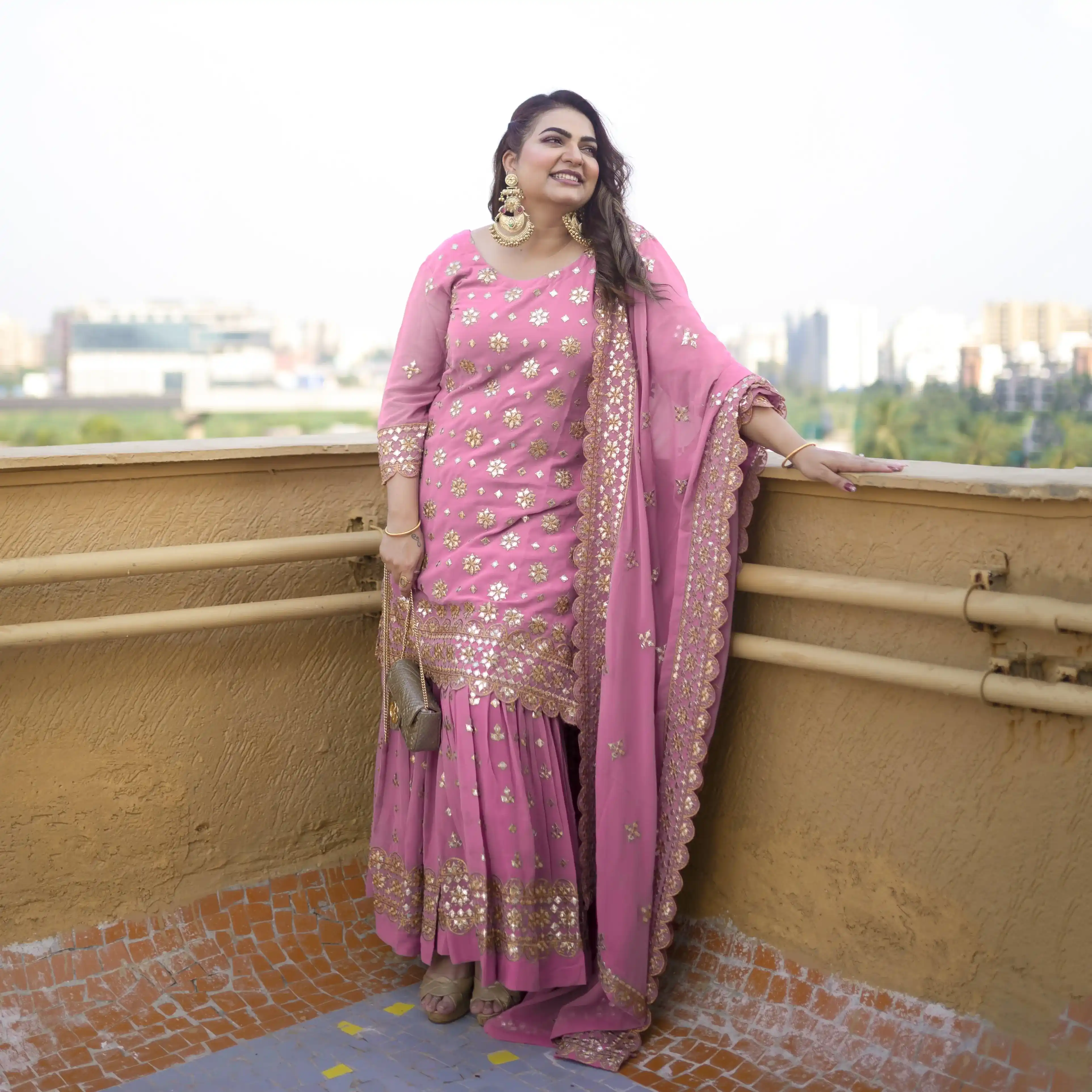 Deep Blush Gota Patti Georgette Sharara Set - Image 11