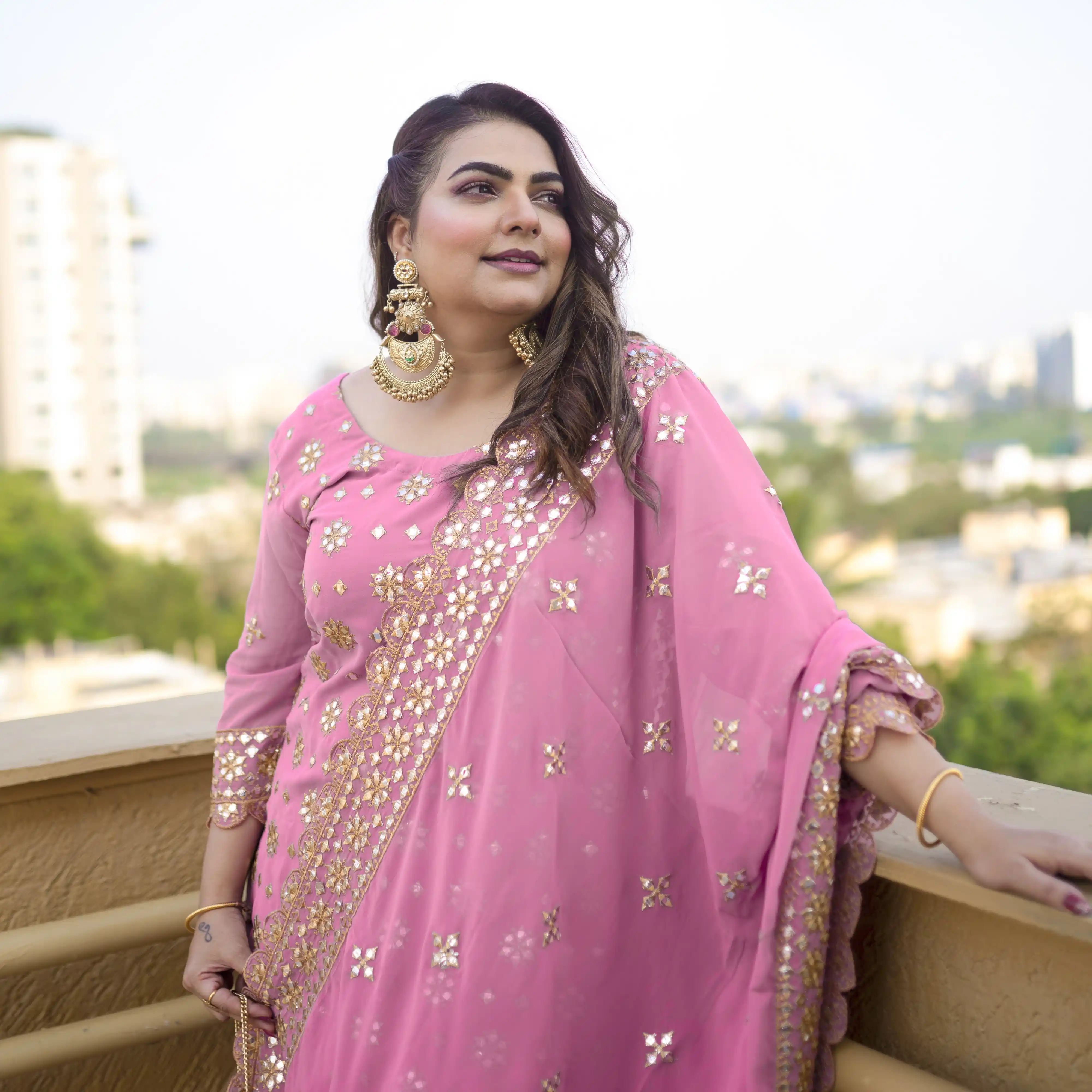 Deep Blush Gota Patti Georgette Sharara Set - Image 3