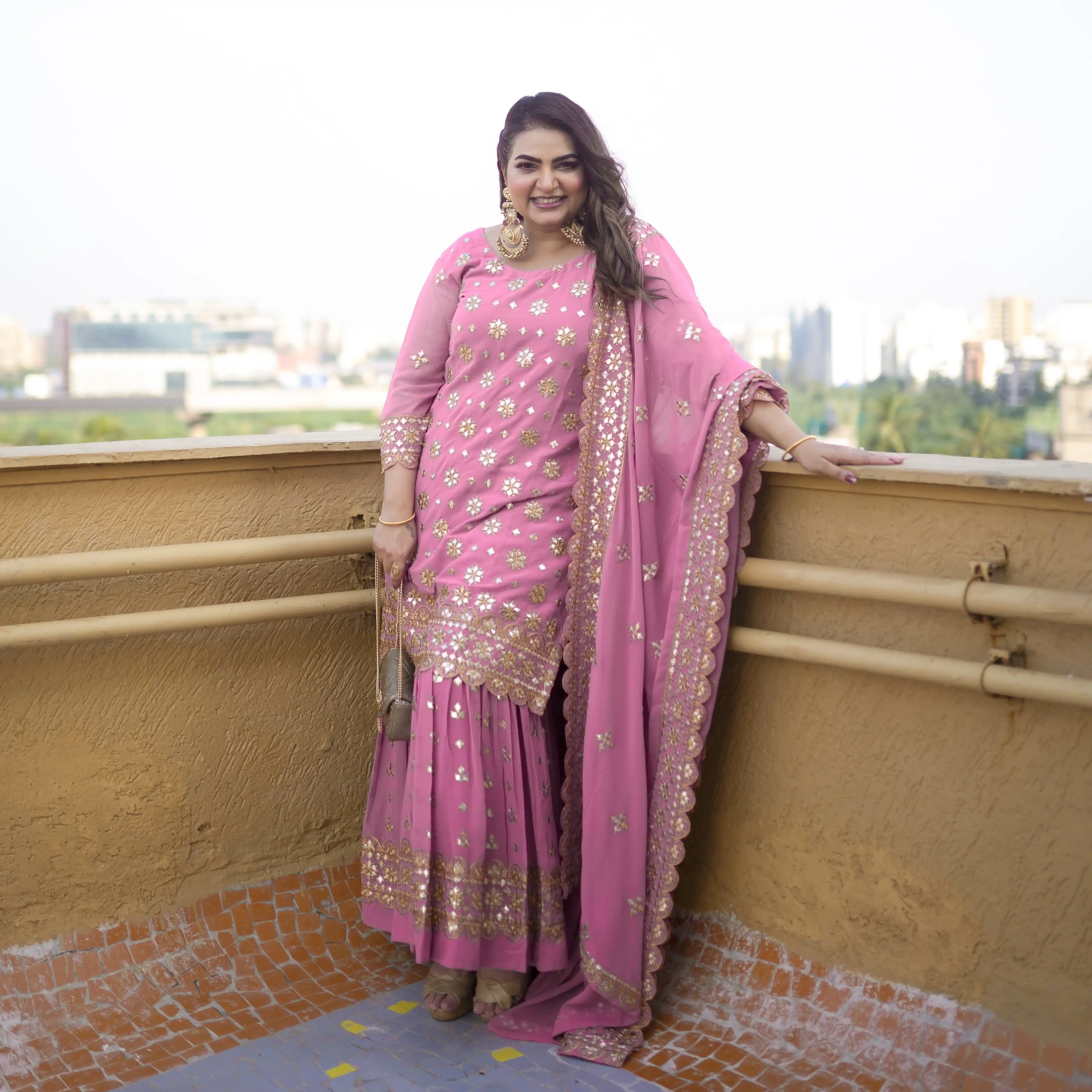 Deep Blush Gota Patti Georgette Sharara Set - Image 6
