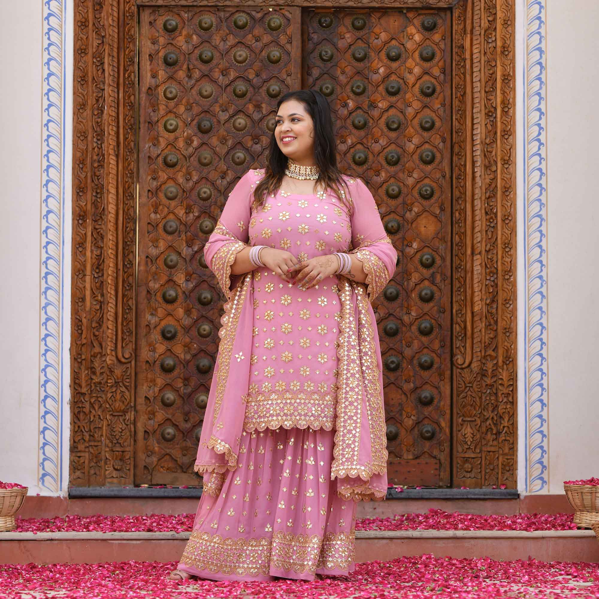 Deep Blush Gota Patti Georgette Sharara Set - Image 9