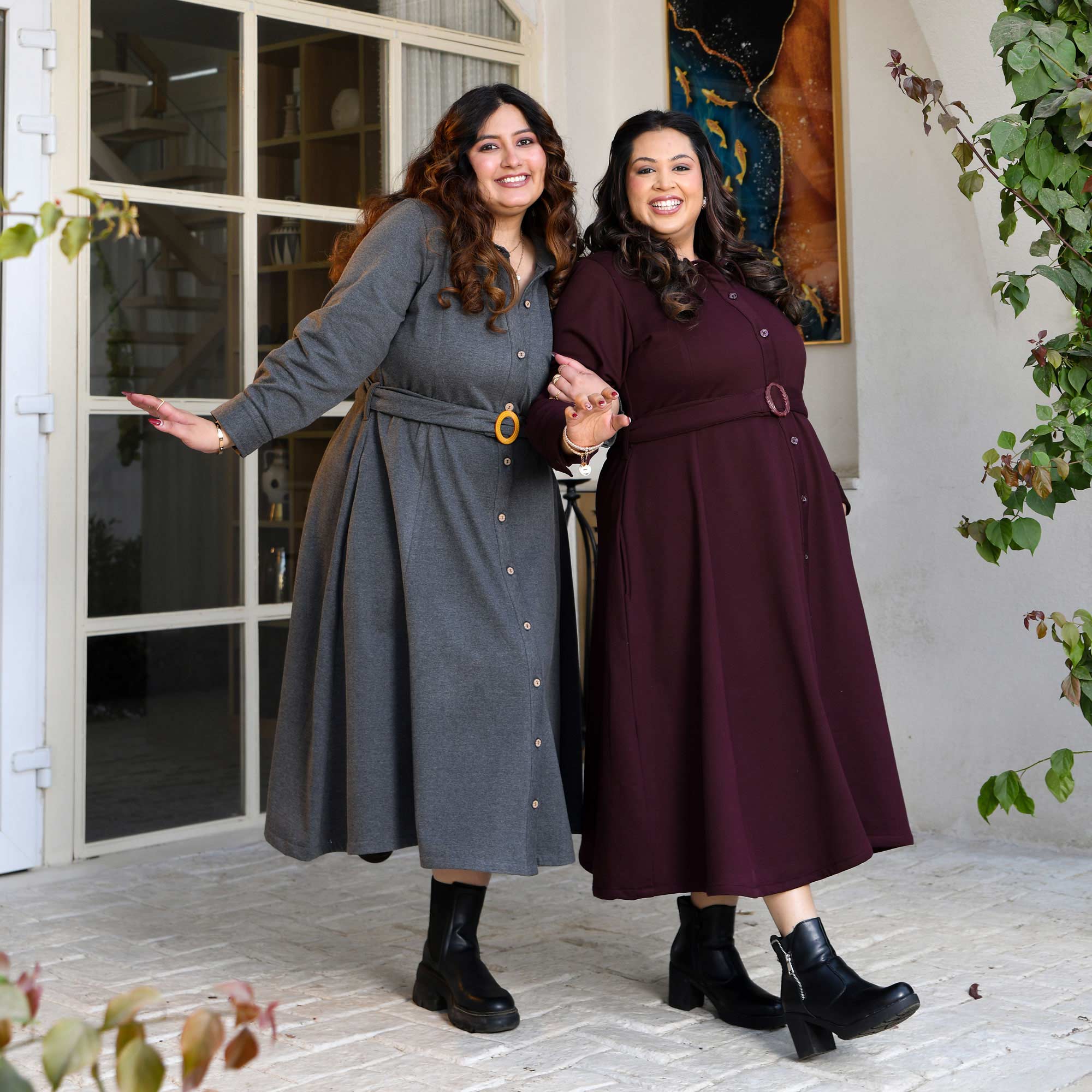 Deep Wine Woollen Fleece Aline Dress - Image 3