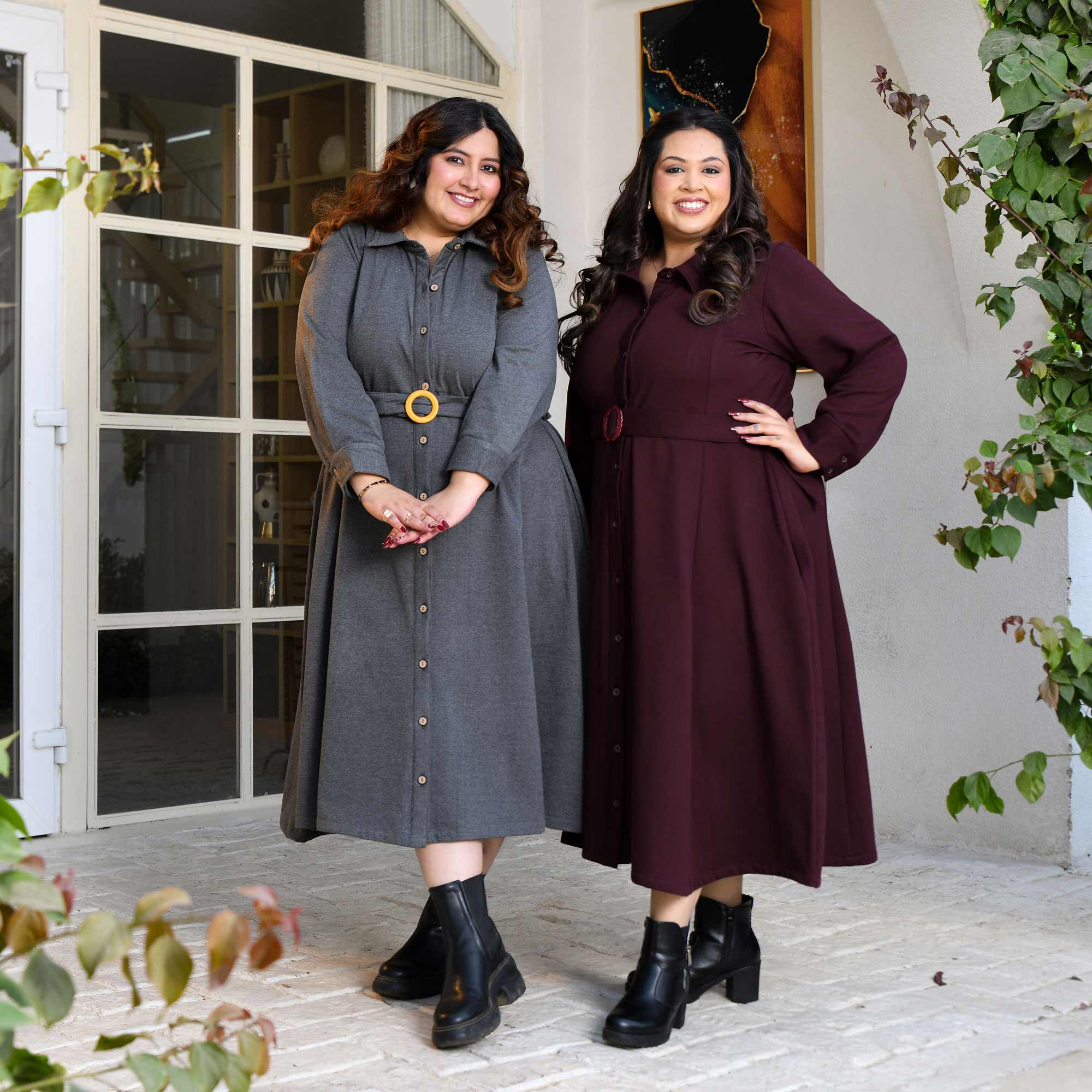 Deep Wine Woollen Fleece Aline Dress - Image 5