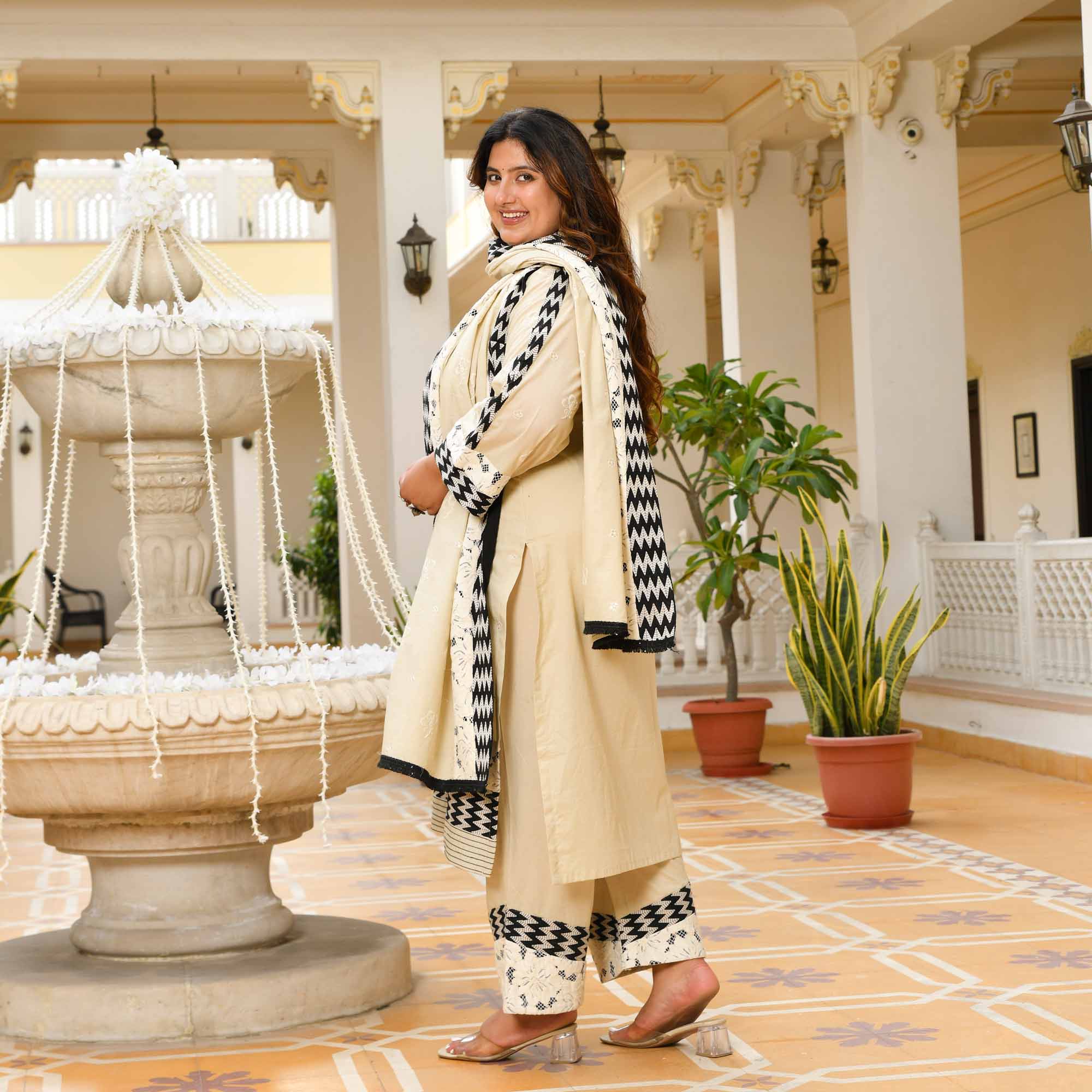 Dhumil- Off-White Pure Cotton Thread Embroidered Suit Set - Image 4