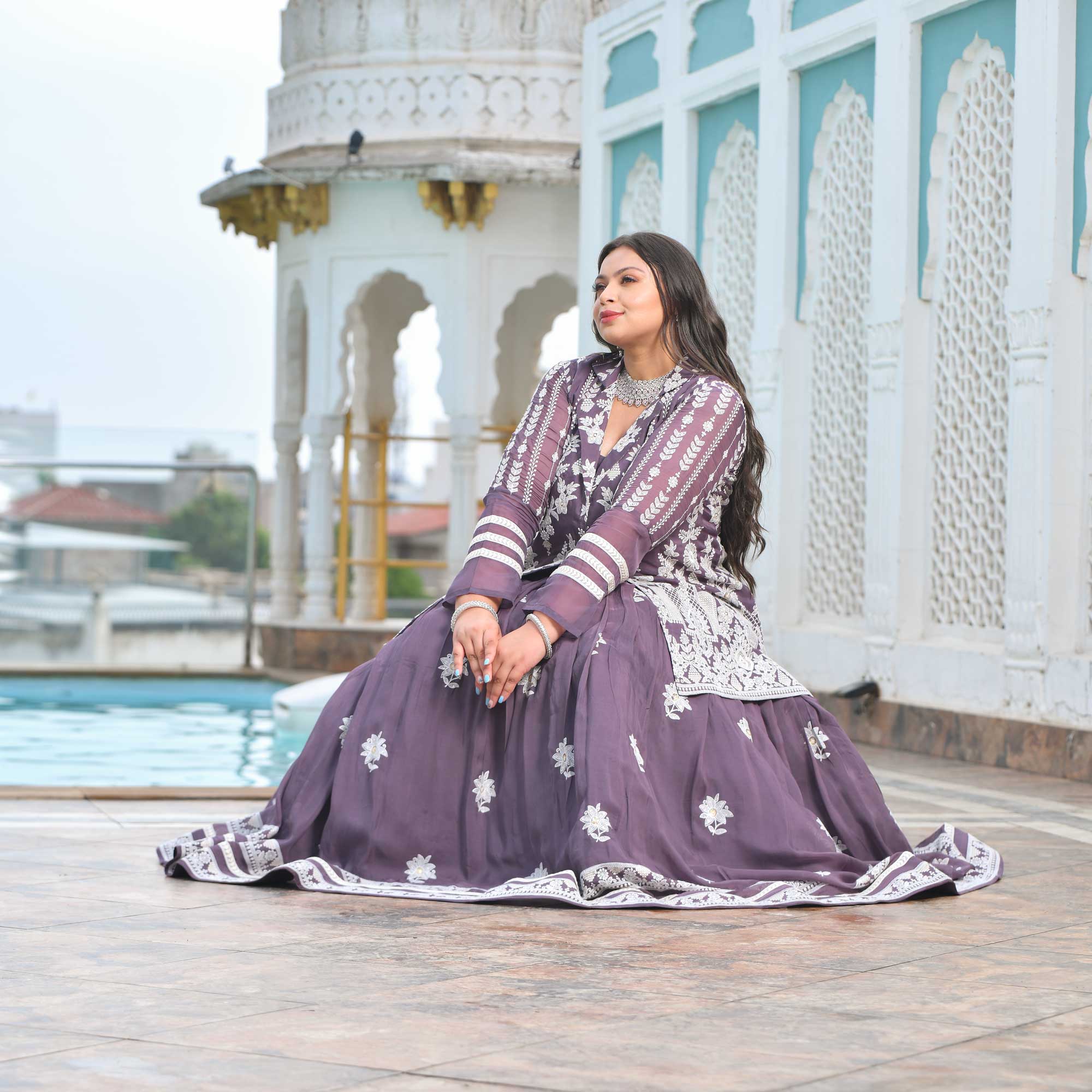 Dusky Purple Blazer Lehenga Set - Image 12