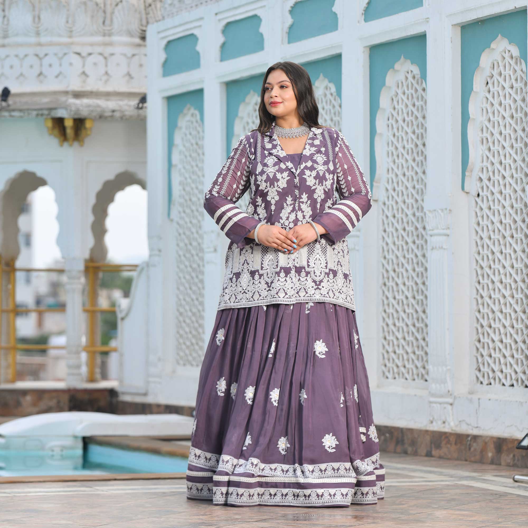 Dusky Purple Blazer Lehenga Set - Image 13