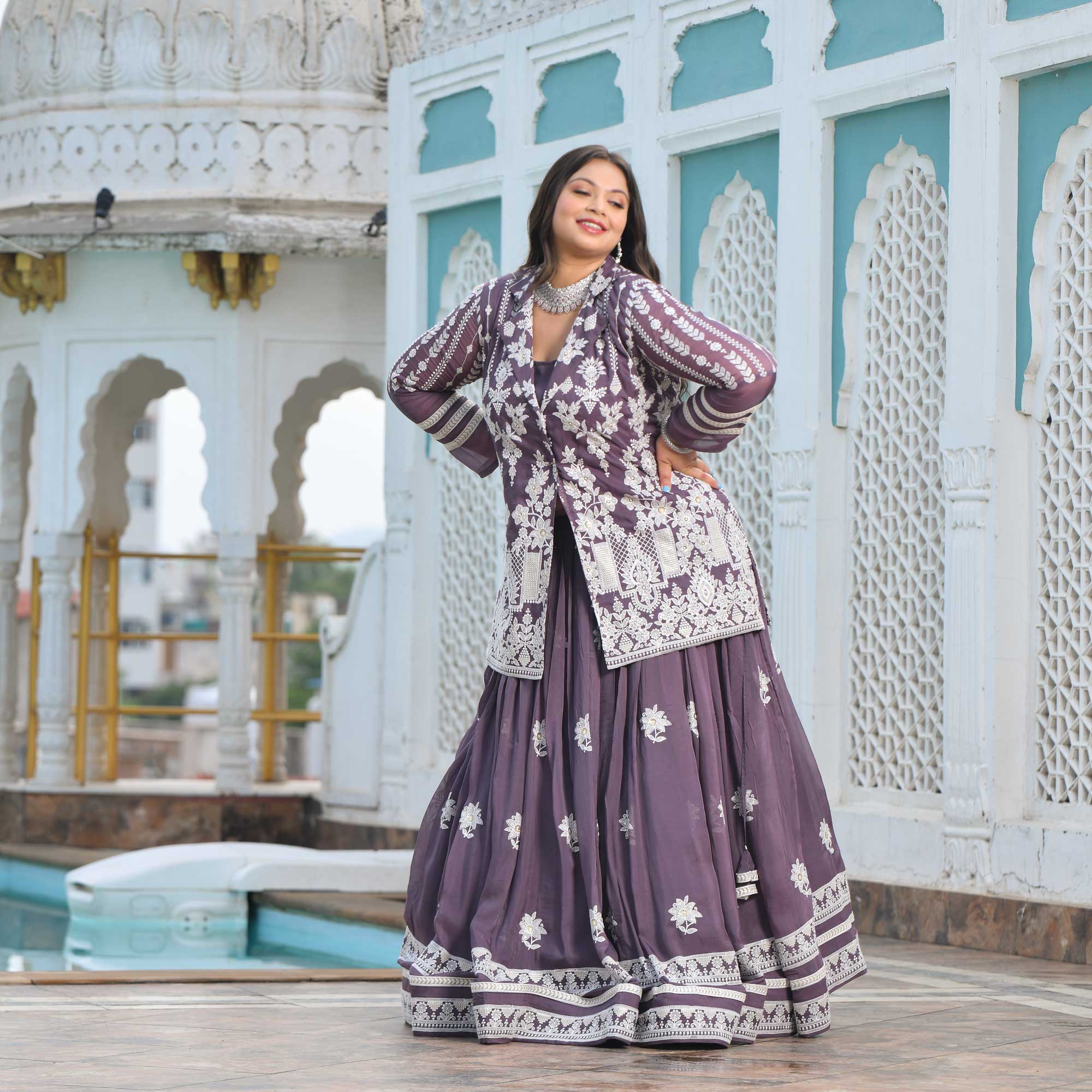 Dusky Purple Blazer Lehenga Set - Image 14