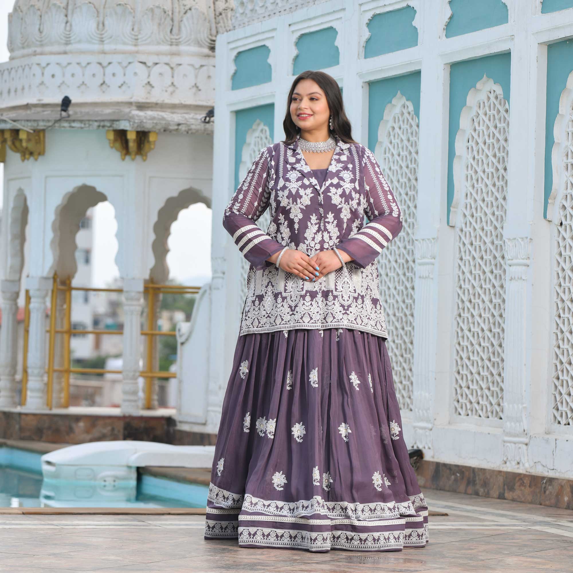 Dusky Purple Blazer Lehenga Set - Image 3