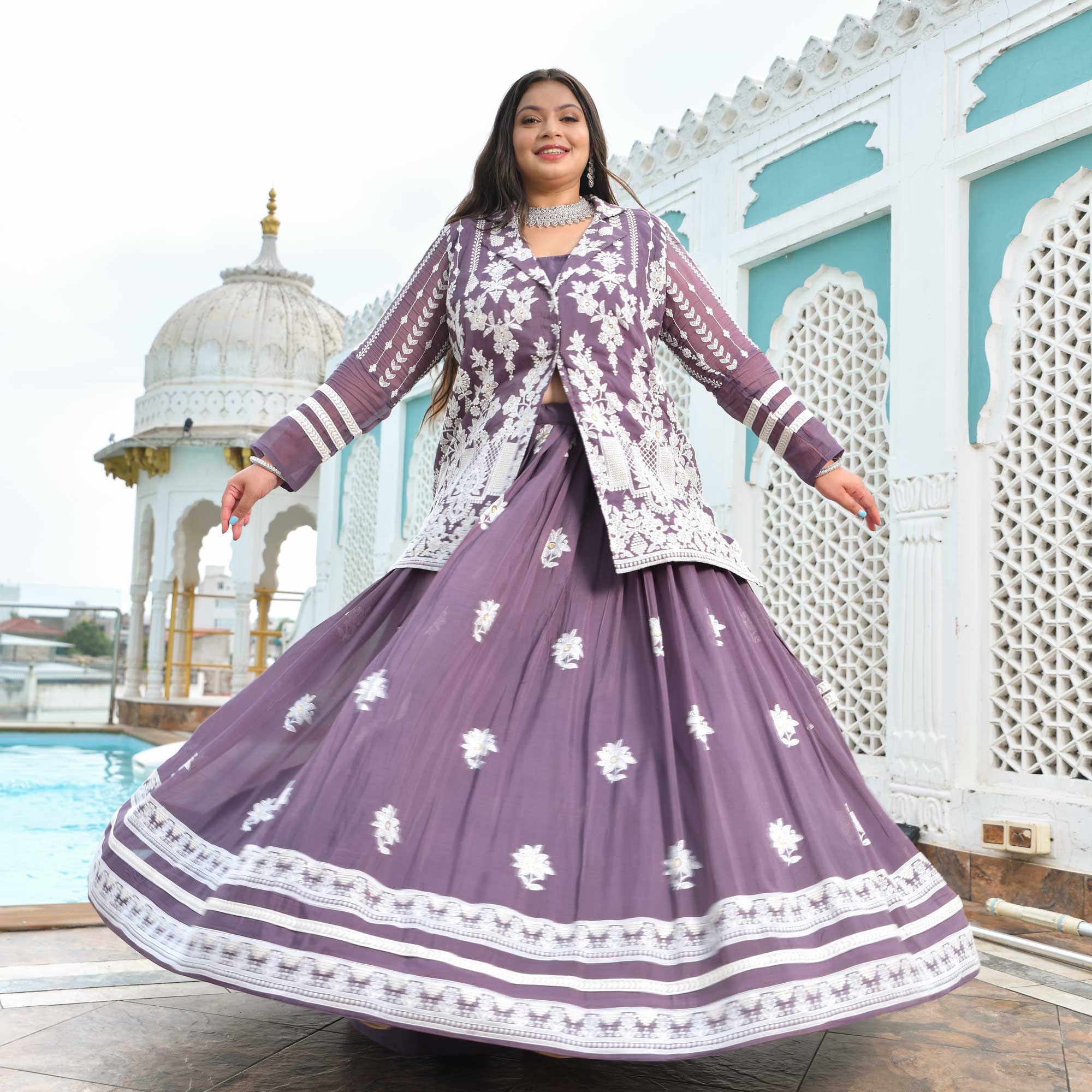 Dusky Purple Blazer Lehenga Set - Image 4