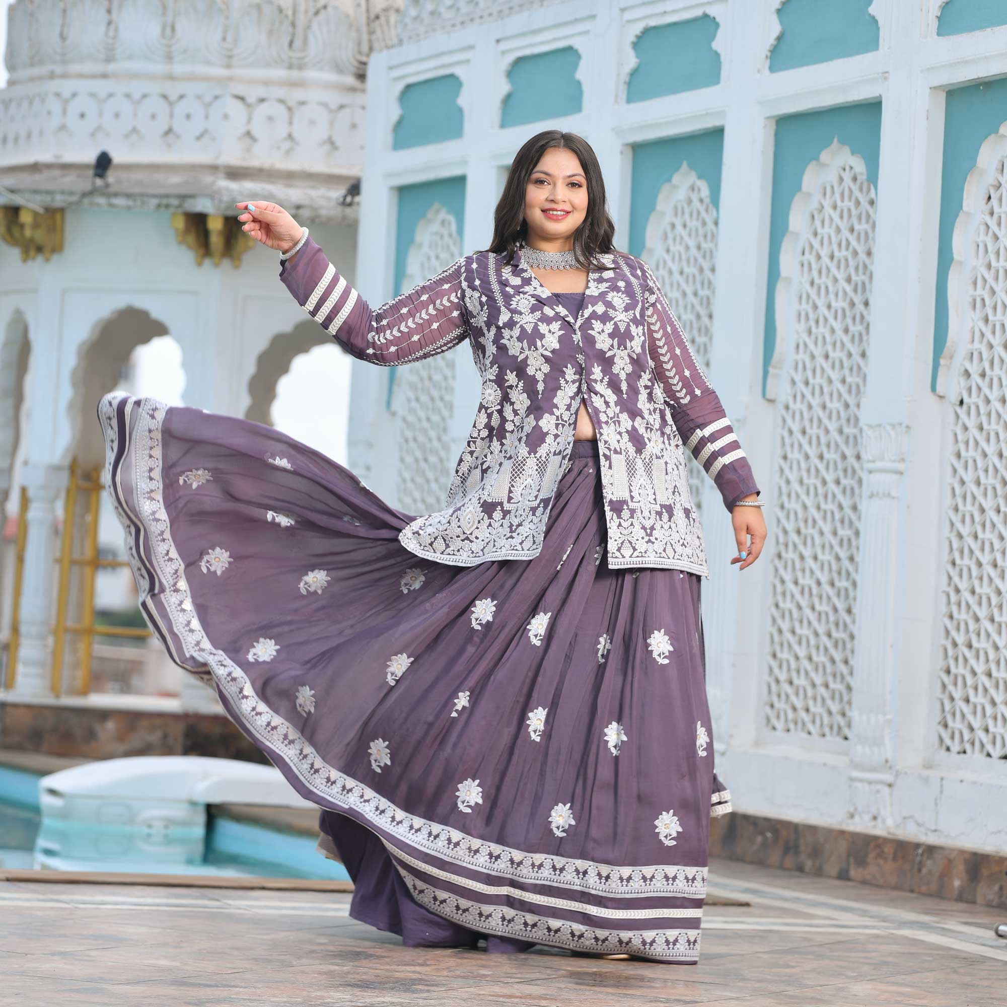 Dusky Purple Blazer Lehenga Set - Image 5