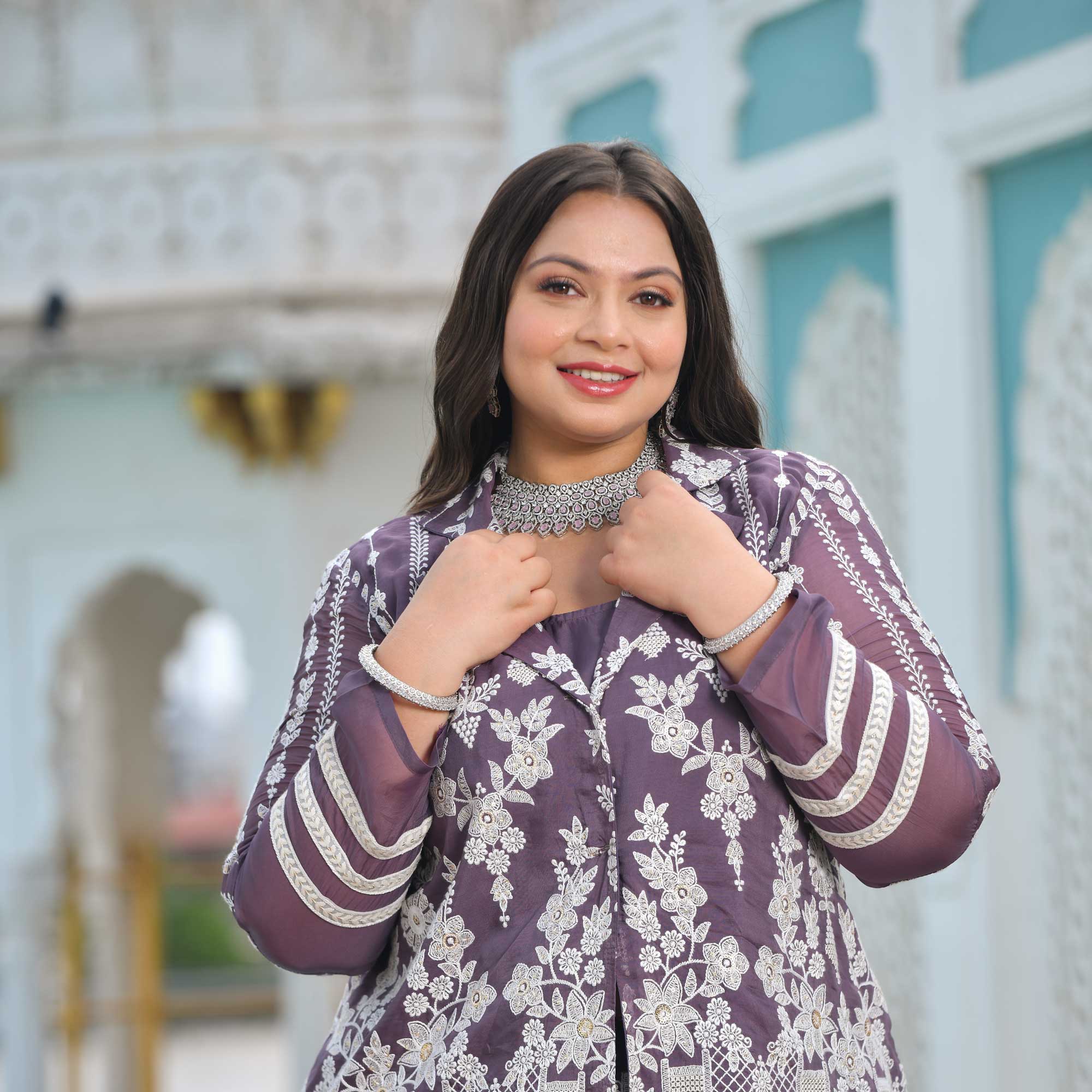 Dusky Purple Blazer Lehenga Set - Image 6