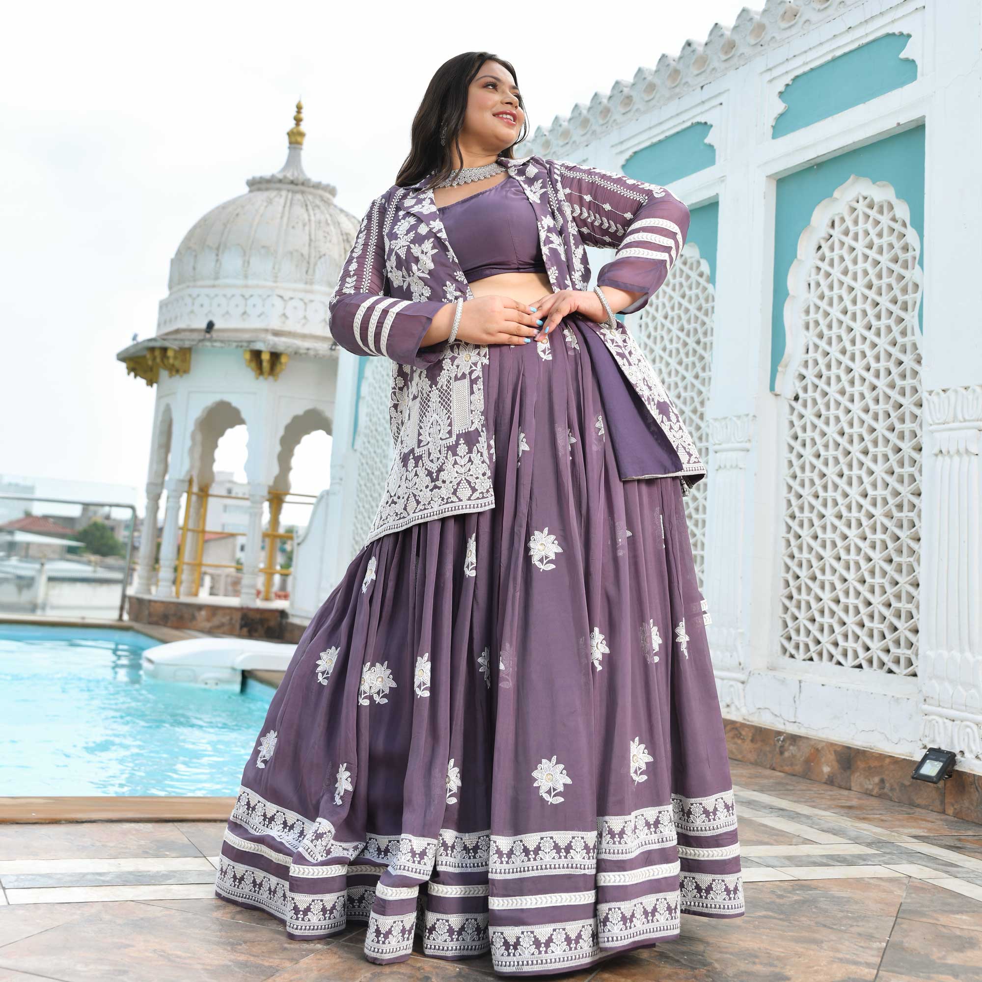 Dusky Purple Blazer Lehenga Set - Image 9