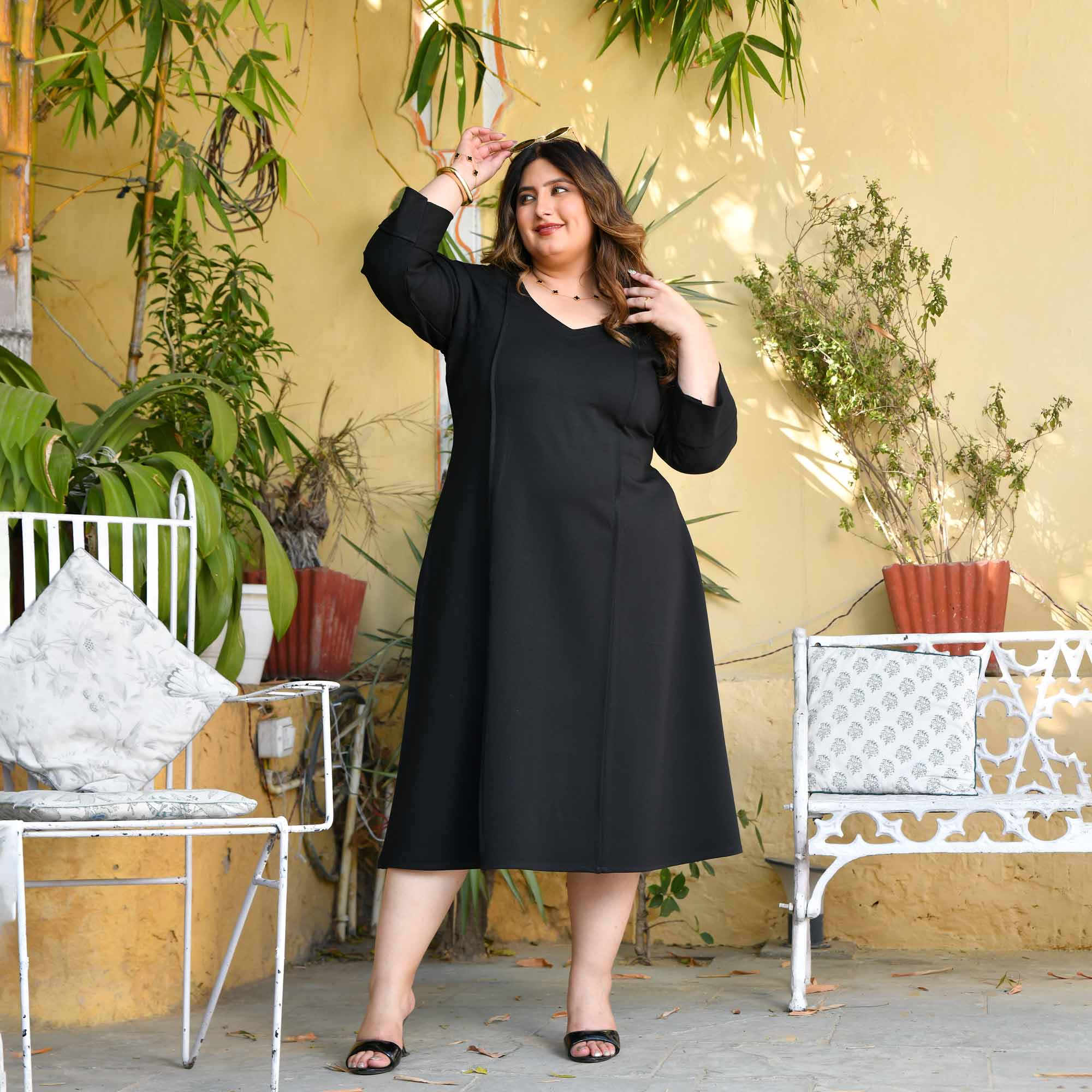 Elara- Black Fine Cotton Lycra Aline Dress - Image 7