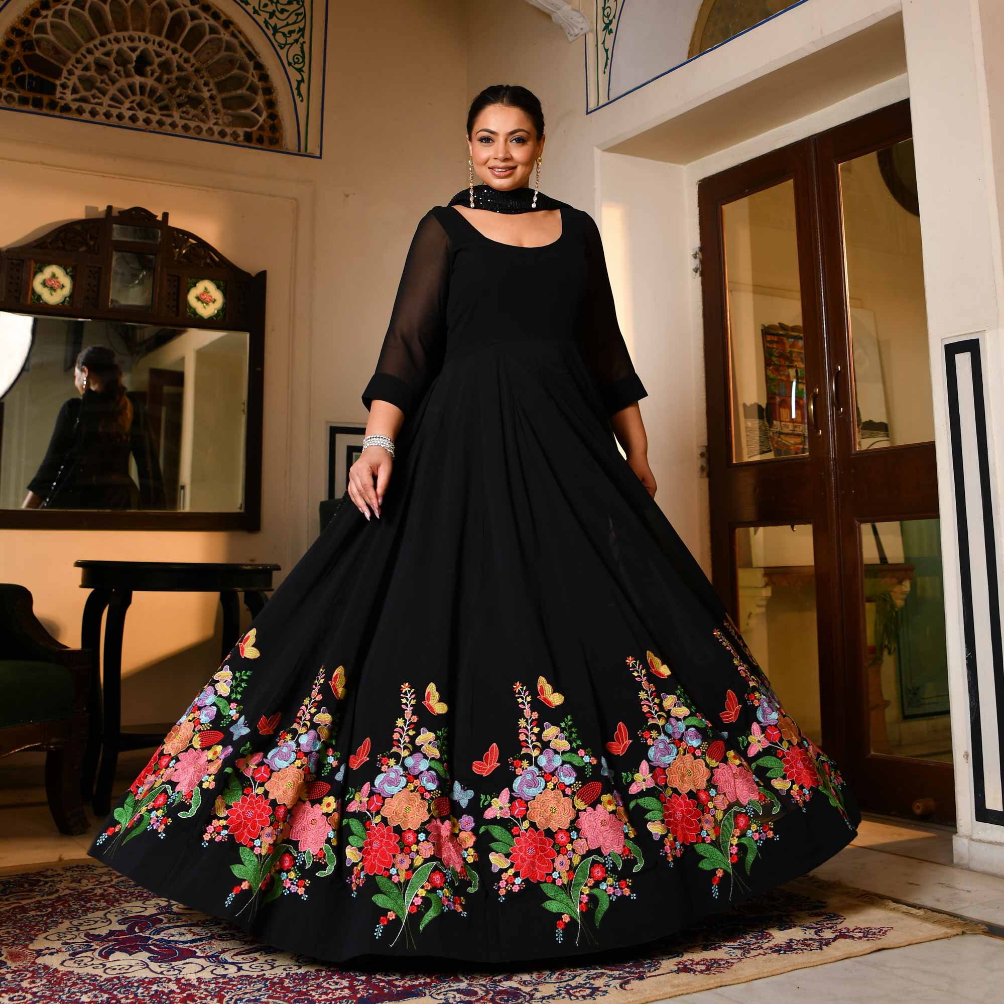 Elizabeth - Black Georgette Embroidered Dress - Image 11