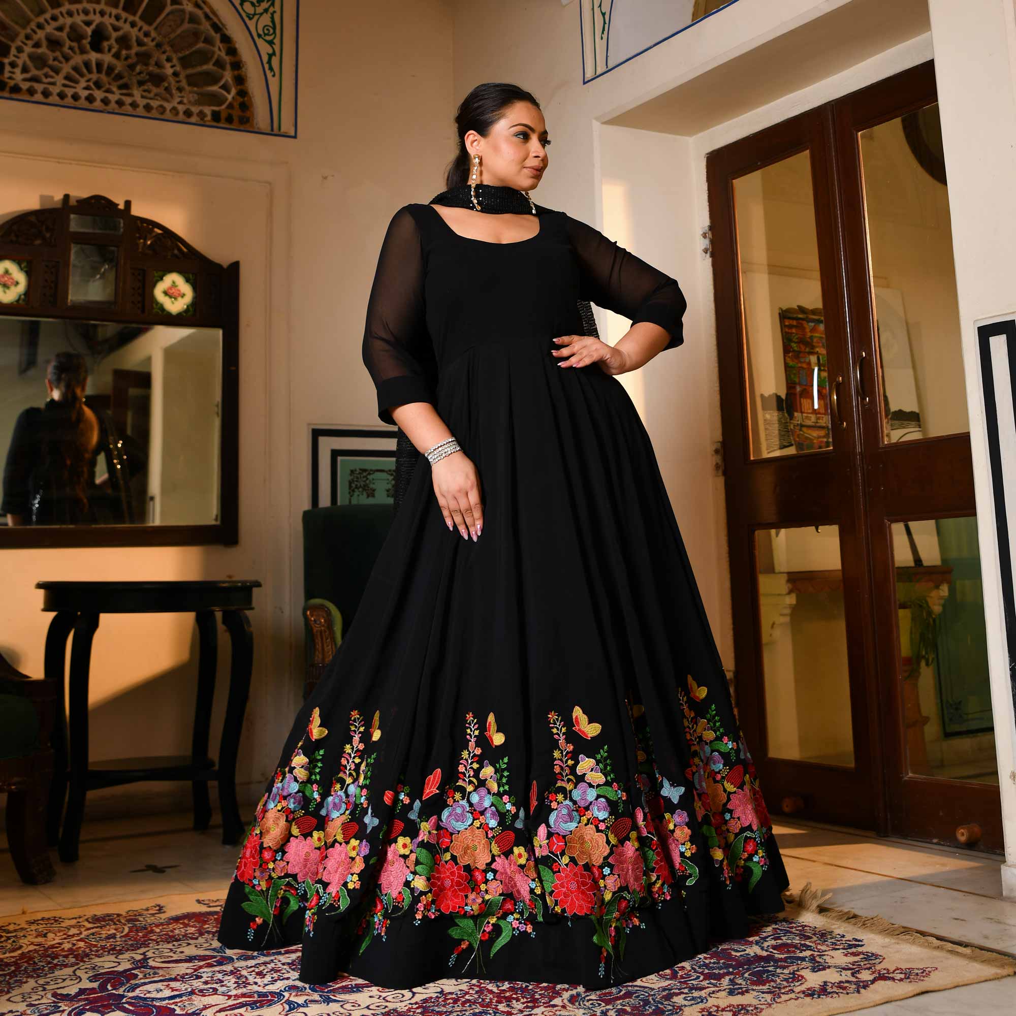 Elizabeth - Black Georgette Embroidered Dress - Image 12