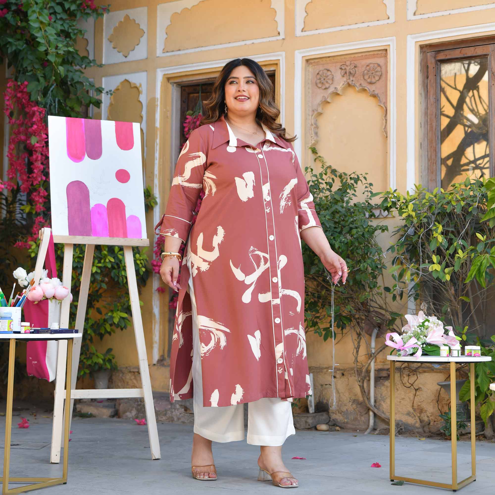 Falooda- Onion Pink Abstract Heavy GSM Rayon Cotton Kurta - Image 7