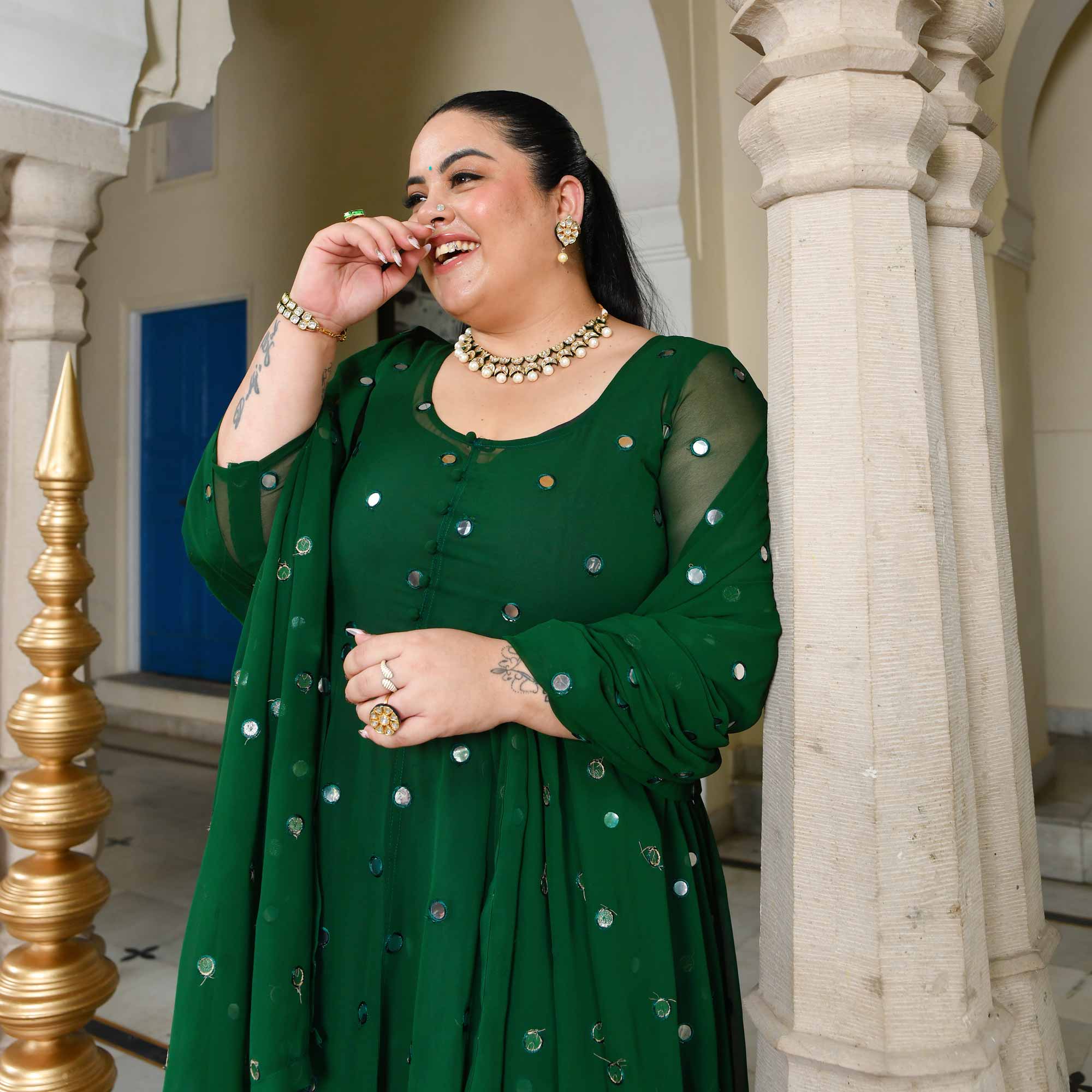 Glorious Green Radiance Georgette Embroidered Anarkali Set - Image 3