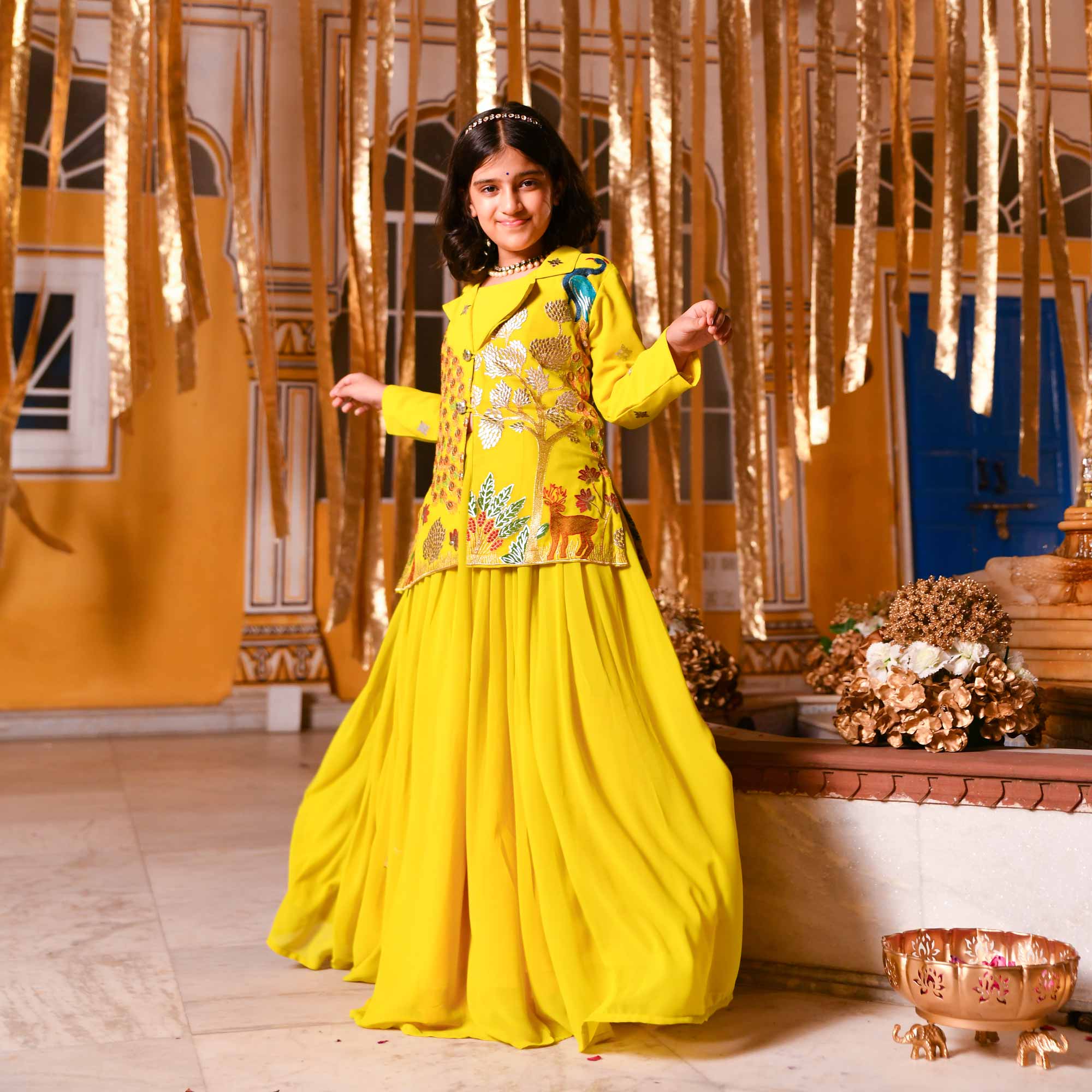 Golden Feather Kids Georgette Blazer Lehenga Set - Image 10