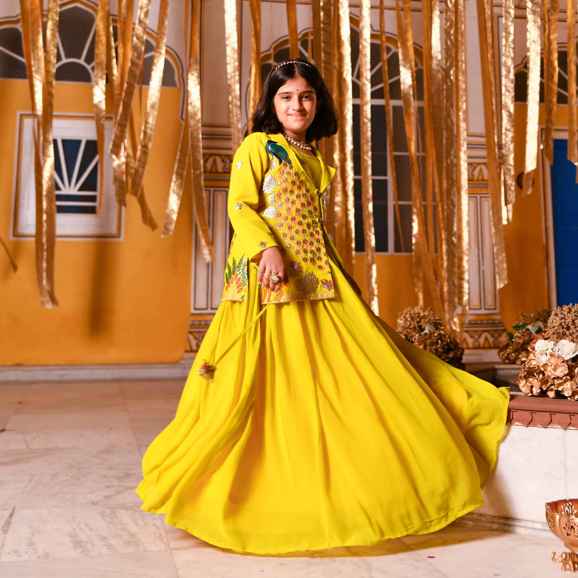 Golden Feather Kids Georgette Blazer Lehenga Set - Image 13