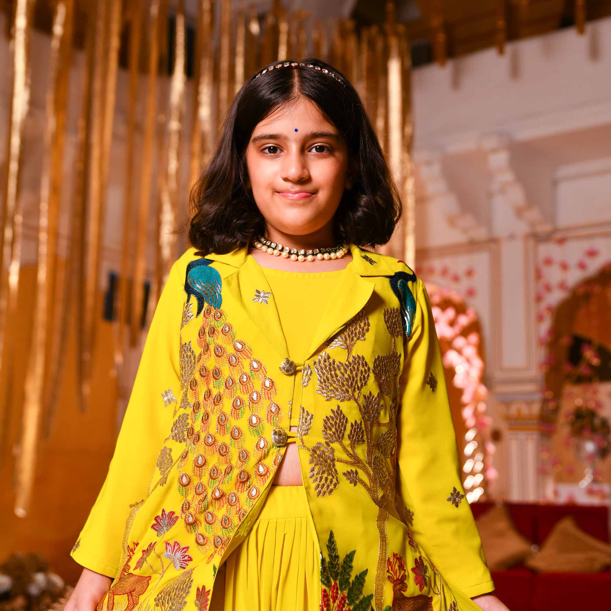 Golden Feather Kids Georgette Blazer Lehenga Set - Image 3